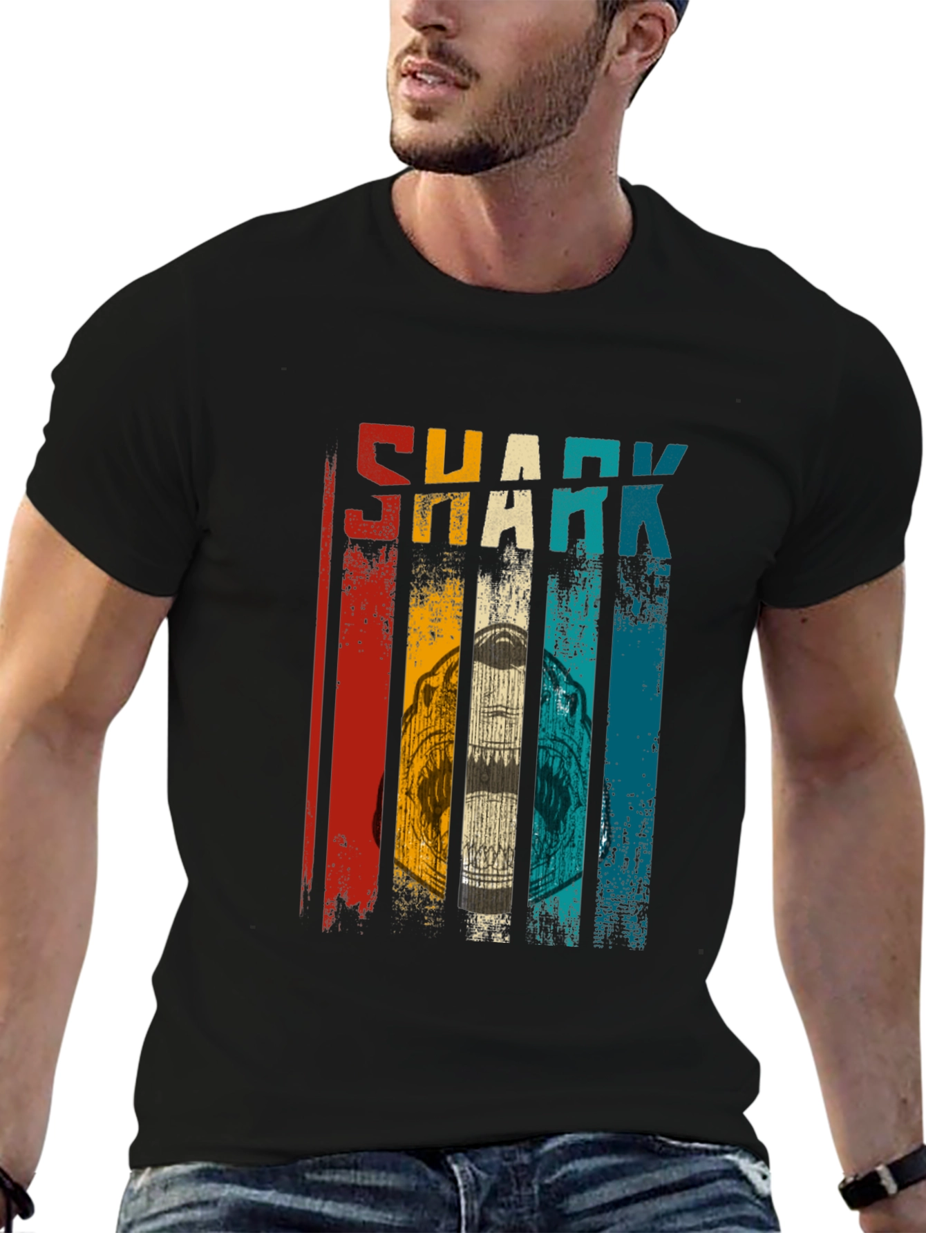 Retro Shark Graphic Tee - Mens Black T-Shirt