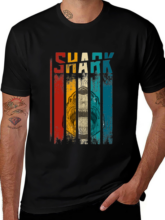 Retro Shark Graphic Tee - Mens Black T-Shirt