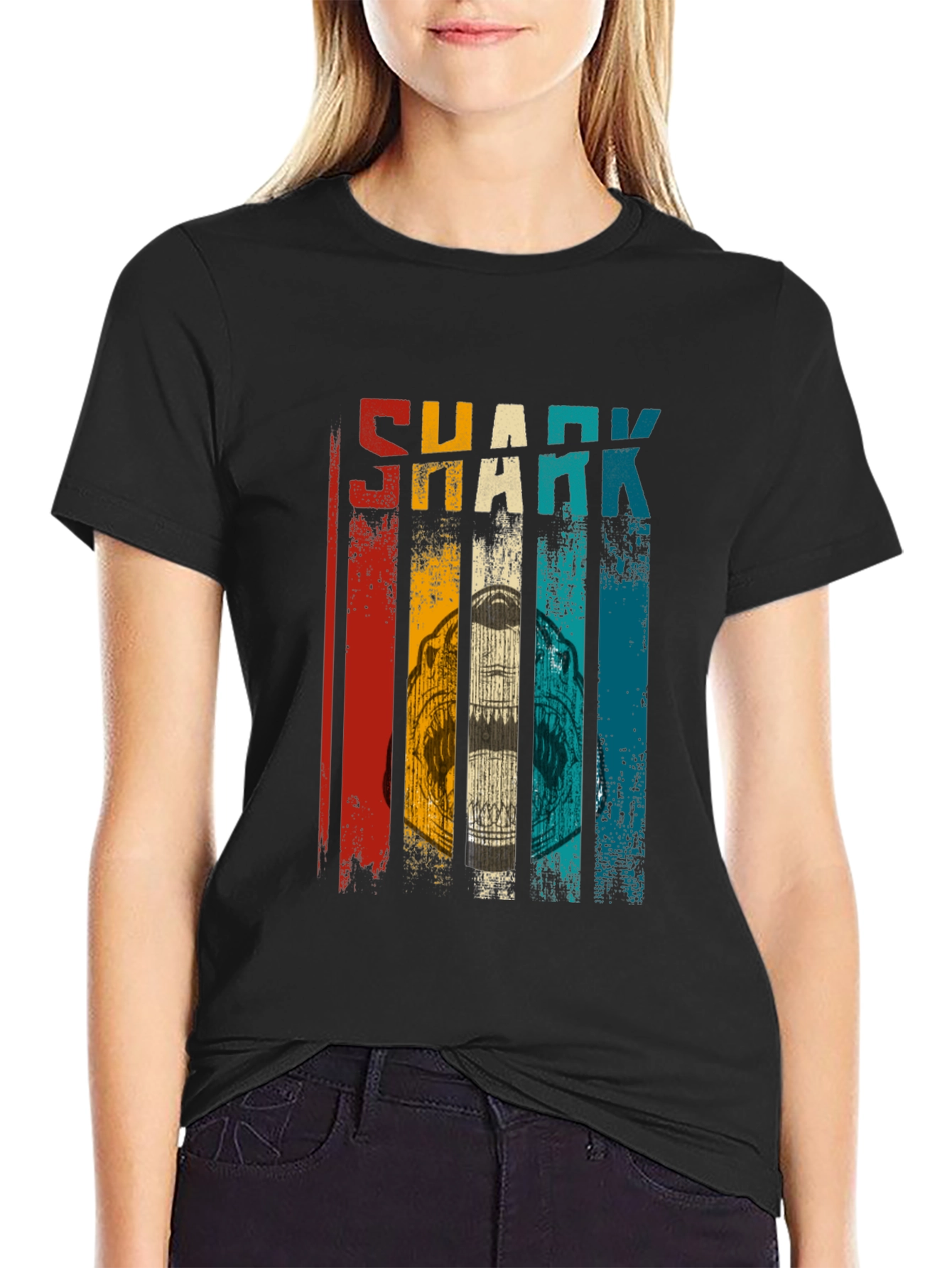 Retro Shark Graphic Tee - Mens Black T-Shirt
