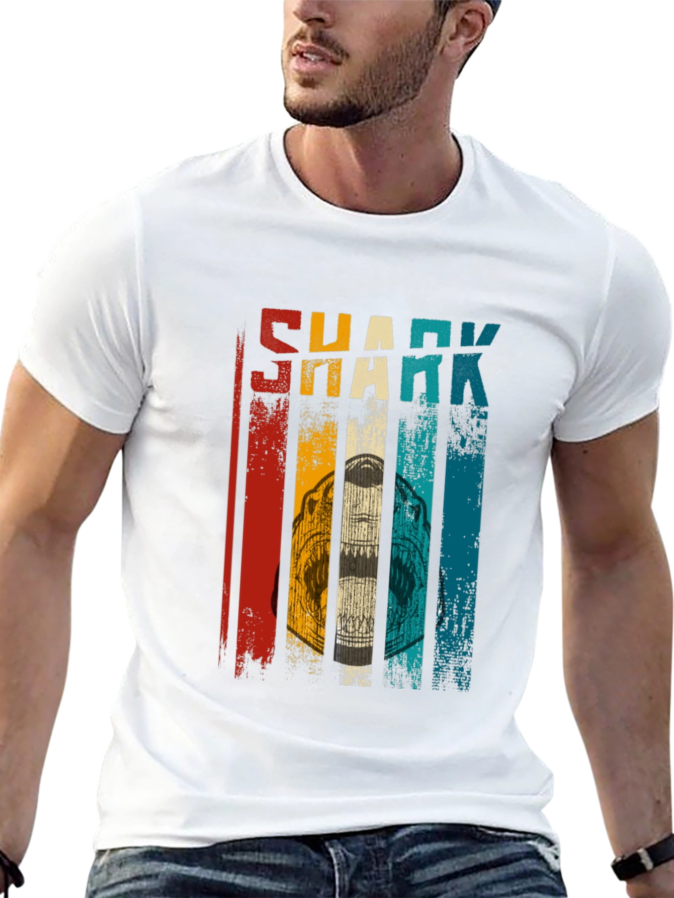 Retro Shark Graphic Tee - Mens Black T-Shirt