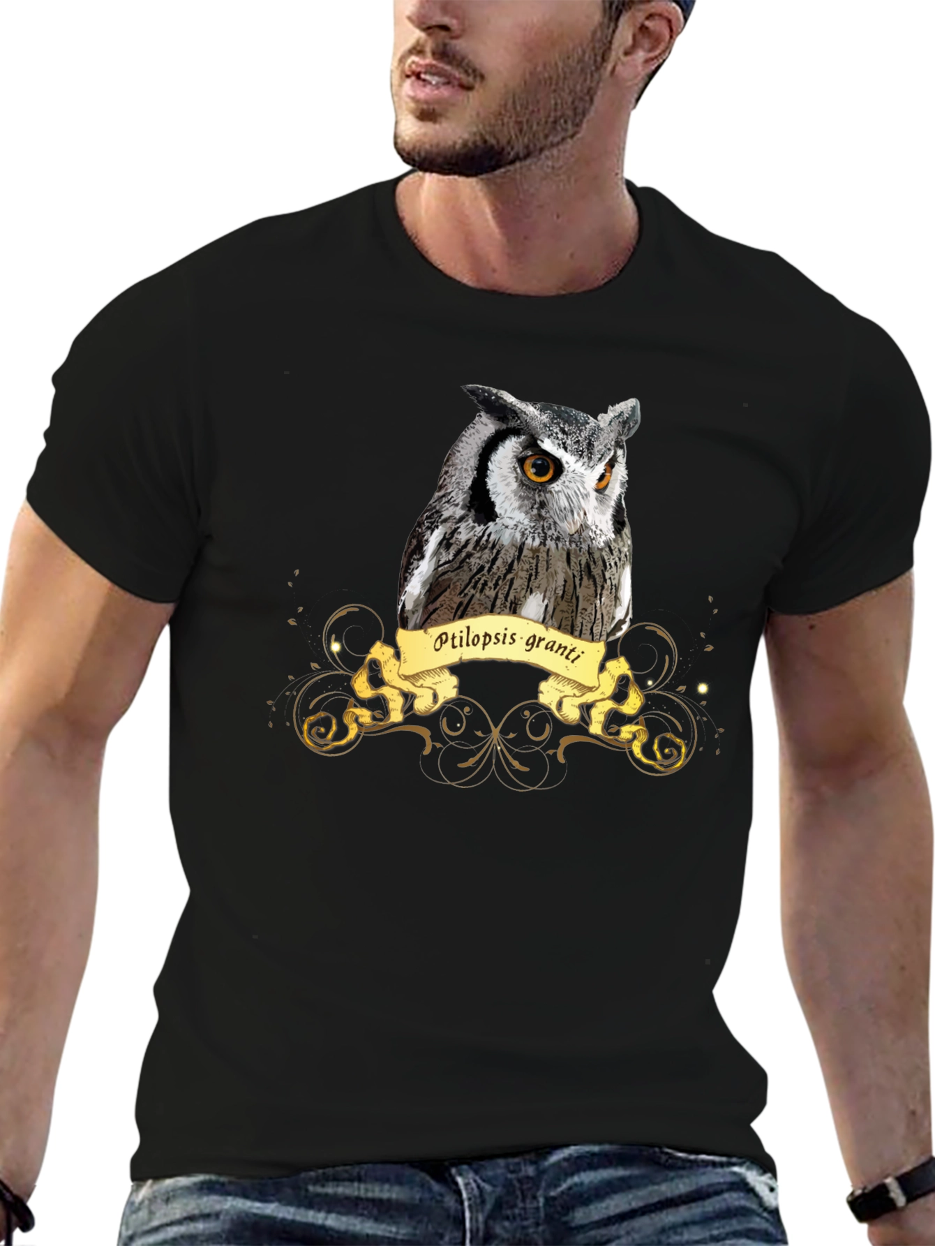 Owl Print Black T-Shirt