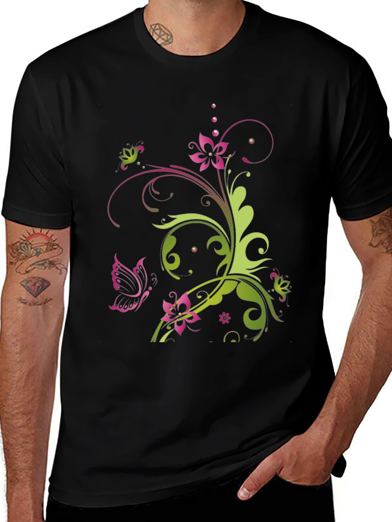 Floral Butterfly Graphic T-Shirt - Stylish Casual Wear