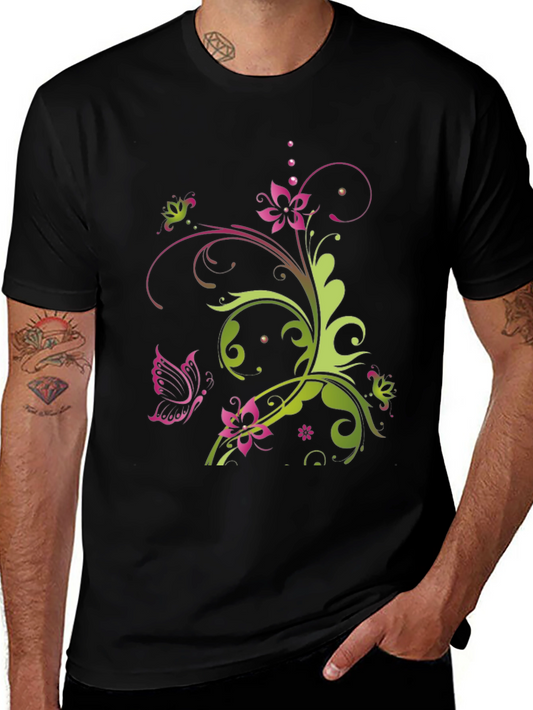 Floral Butterfly Graphic T-Shirt - Stylish Casual Wear