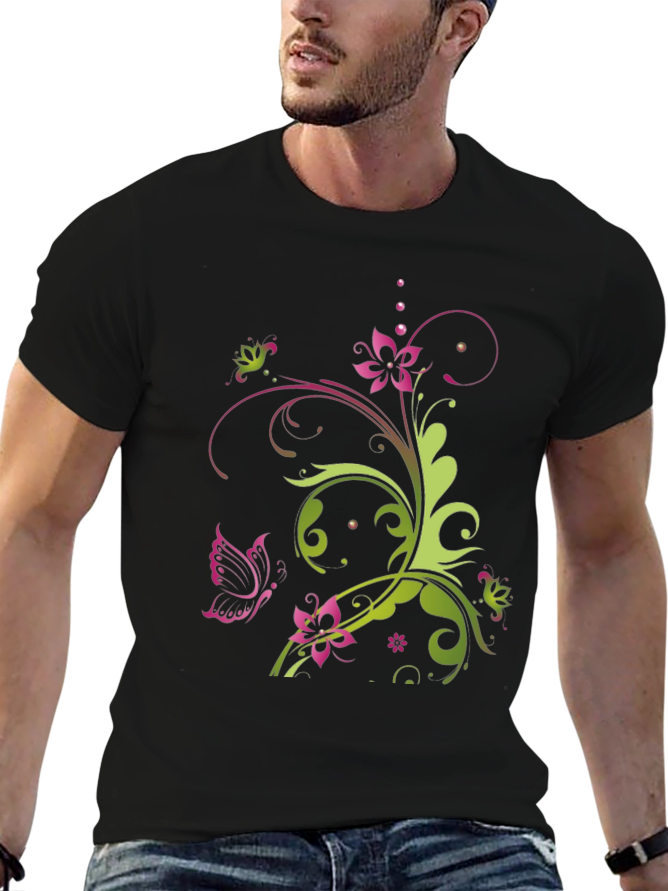 Floral Butterfly Graphic T-Shirt - Stylish Casual Wear