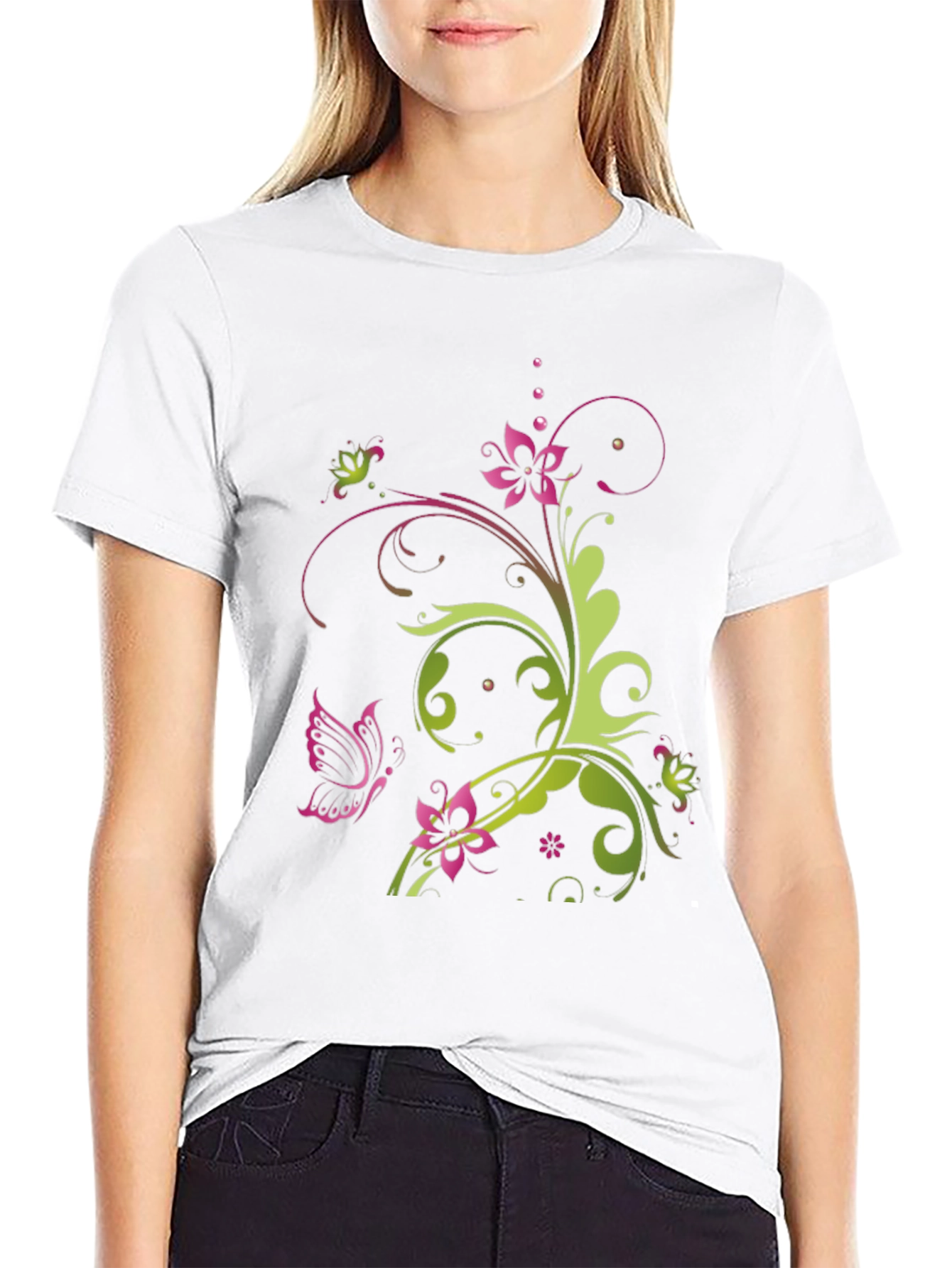 Floral Butterfly Graphic T-Shirt - Stylish Casual Wear
