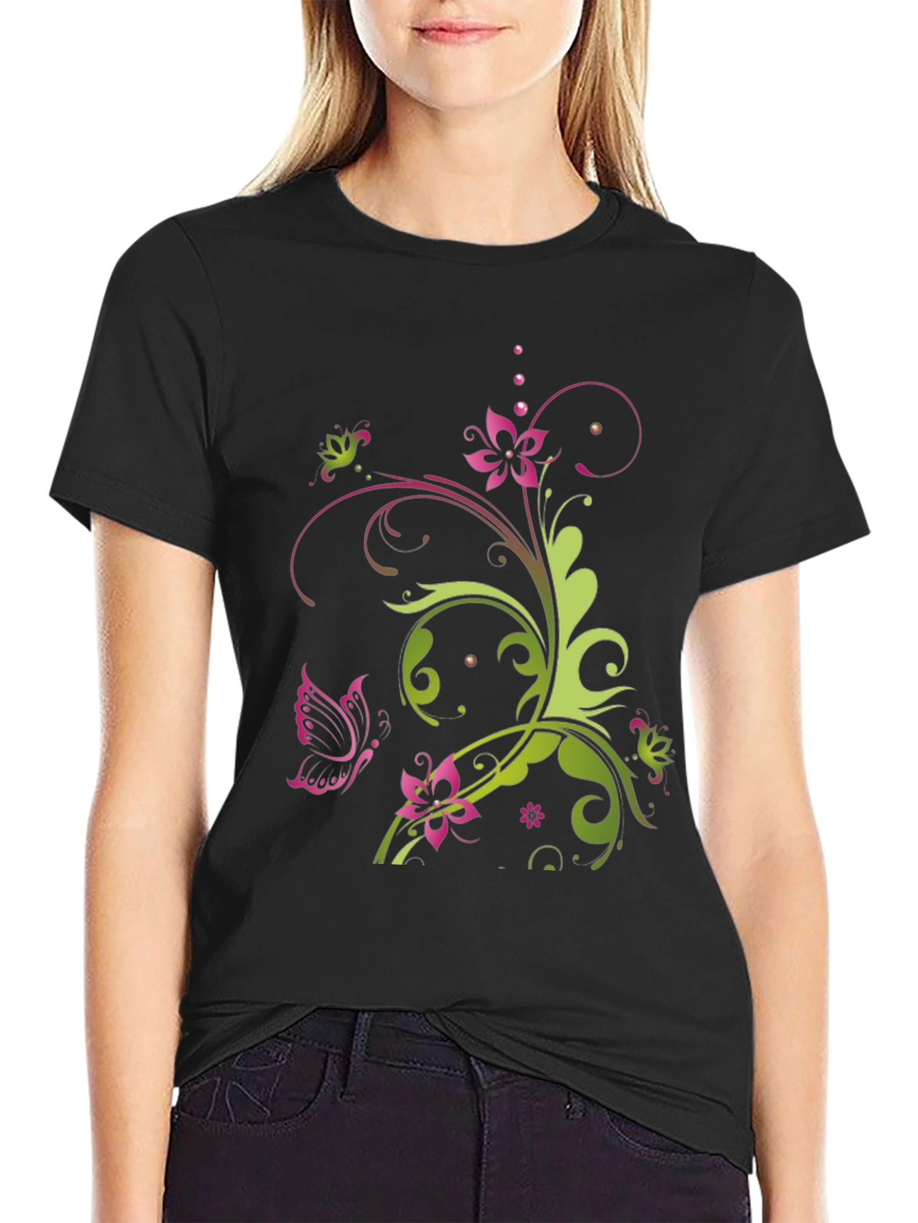 Floral Butterfly Graphic T-Shirt - Stylish Casual Wear