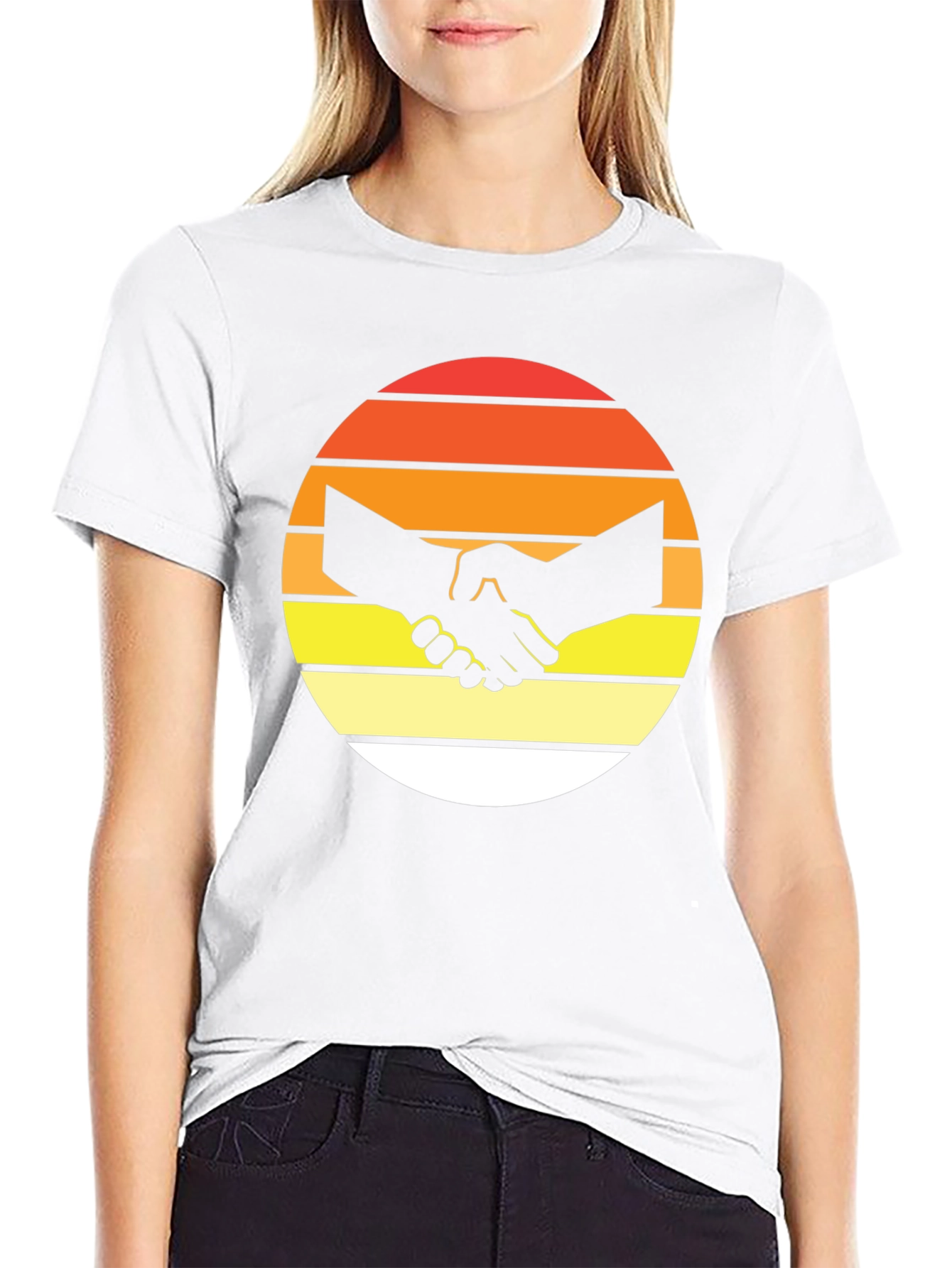Sunset Handshake Graphic Black T-Shirt