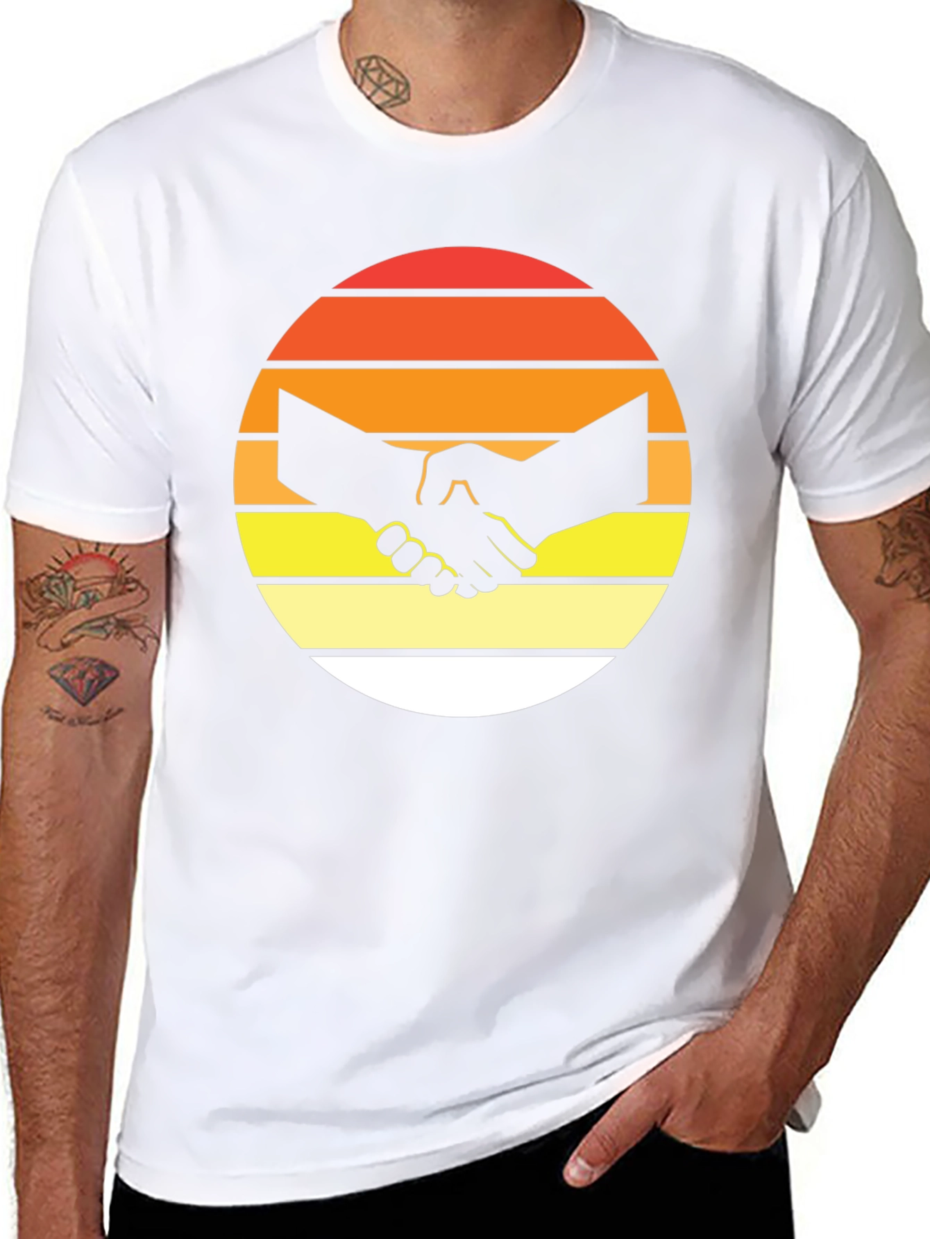 Sunset Handshake Graphic Black T-Shirt