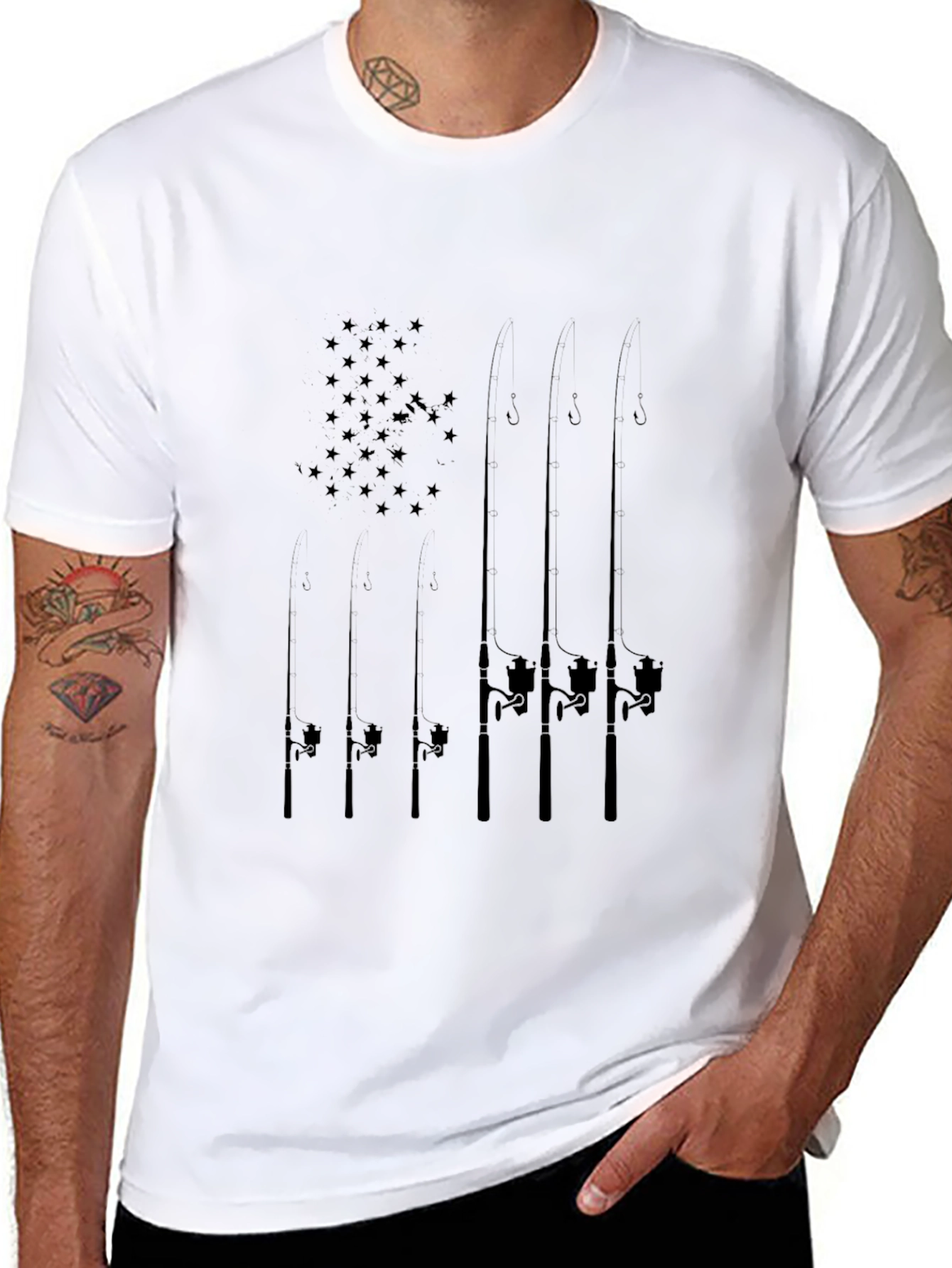 Fishing Rod Flag Graphic Tee - Black