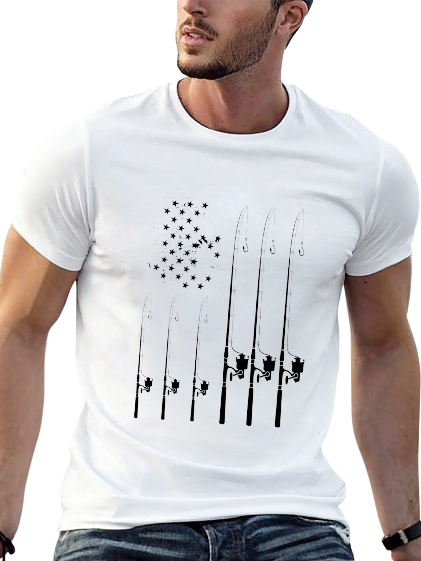 Fishing Rod Flag Graphic Tee - Black