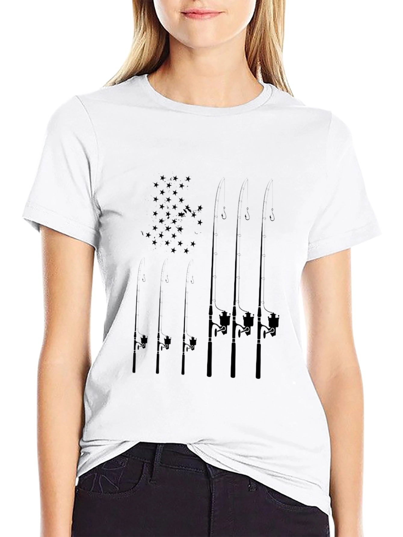 Fishing Rod Flag Graphic Tee - Black