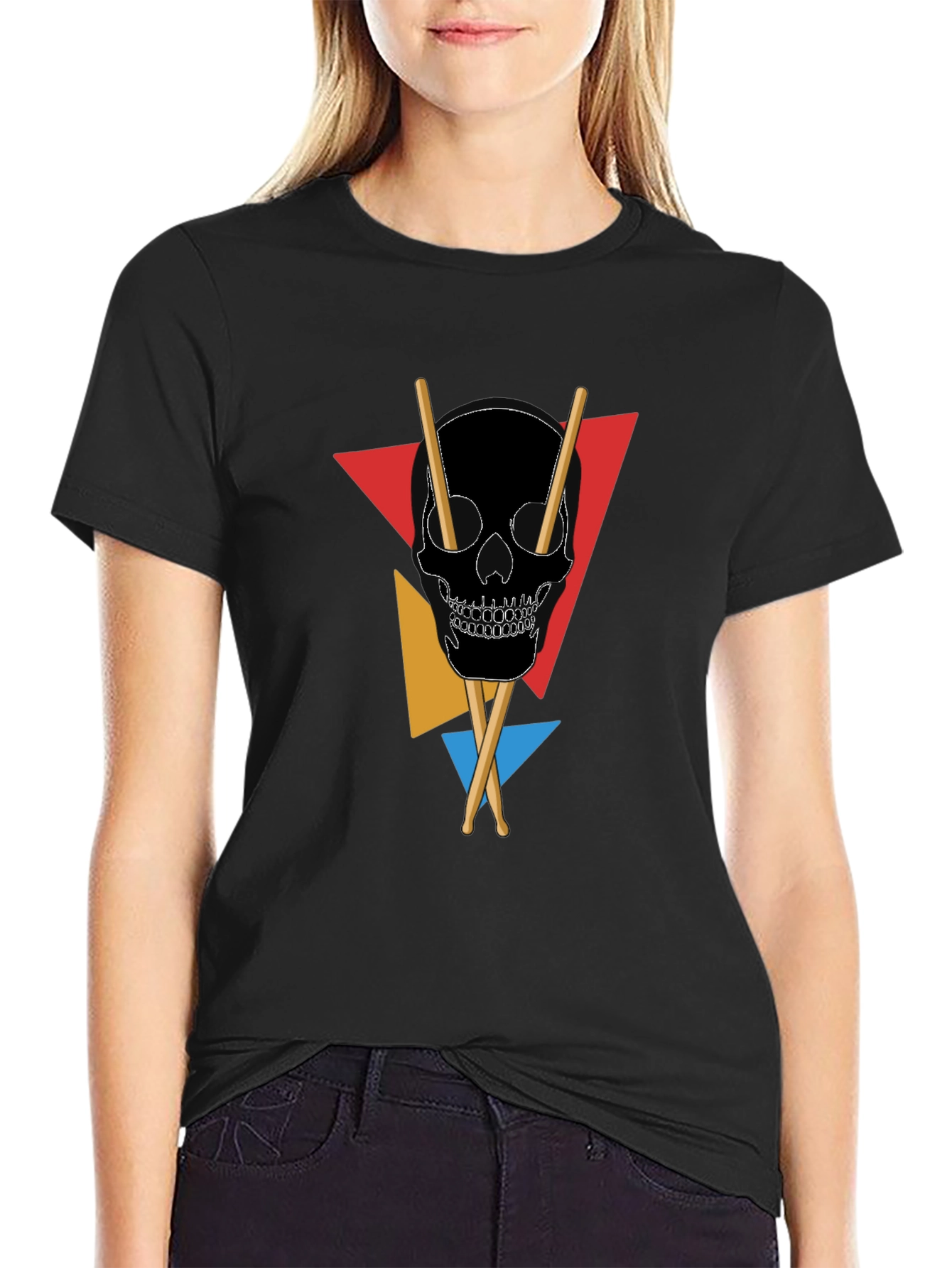Skull & Drumsticks Graphic Tee - Modern Design
