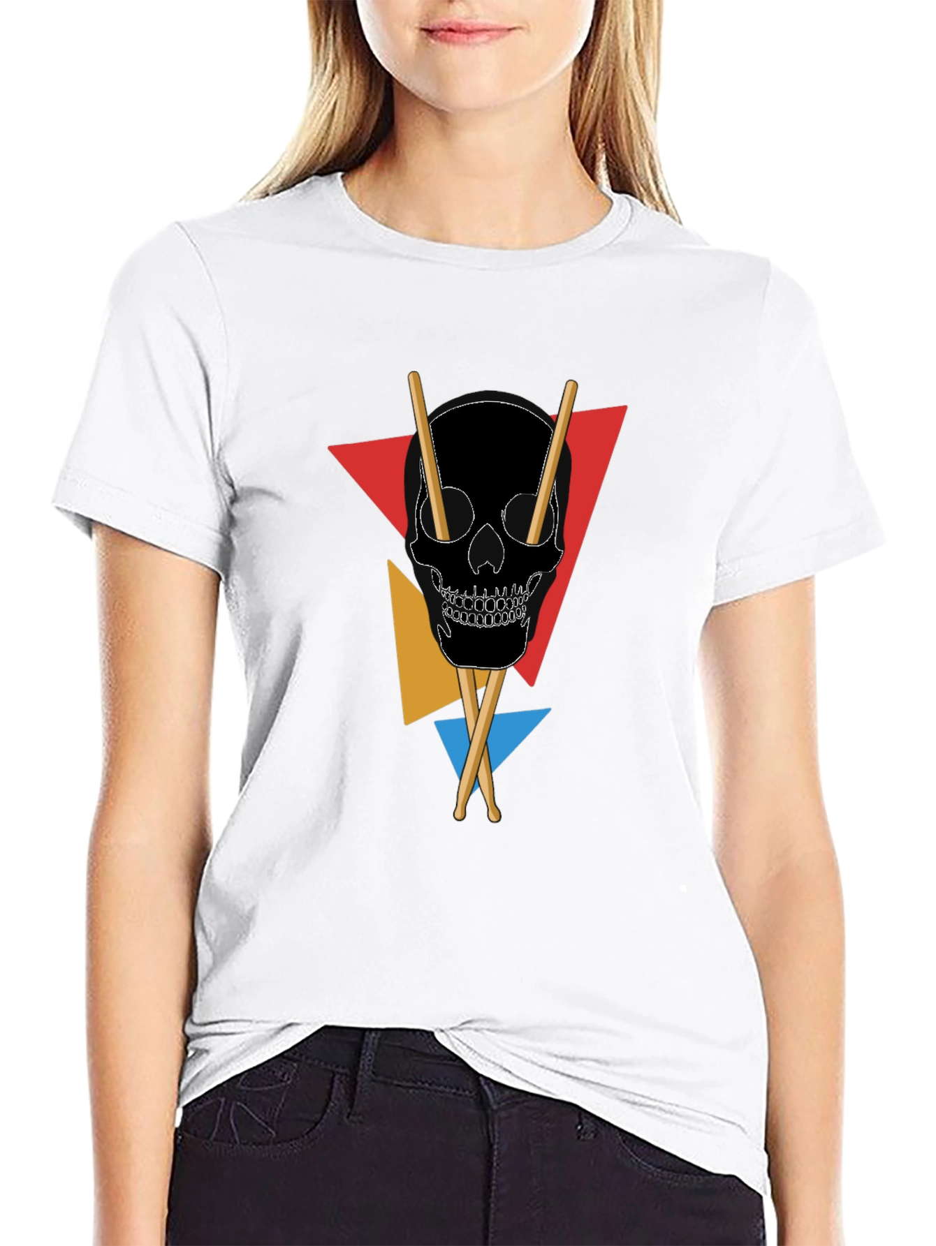 Skull & Drumsticks Graphic Tee - Modern Design