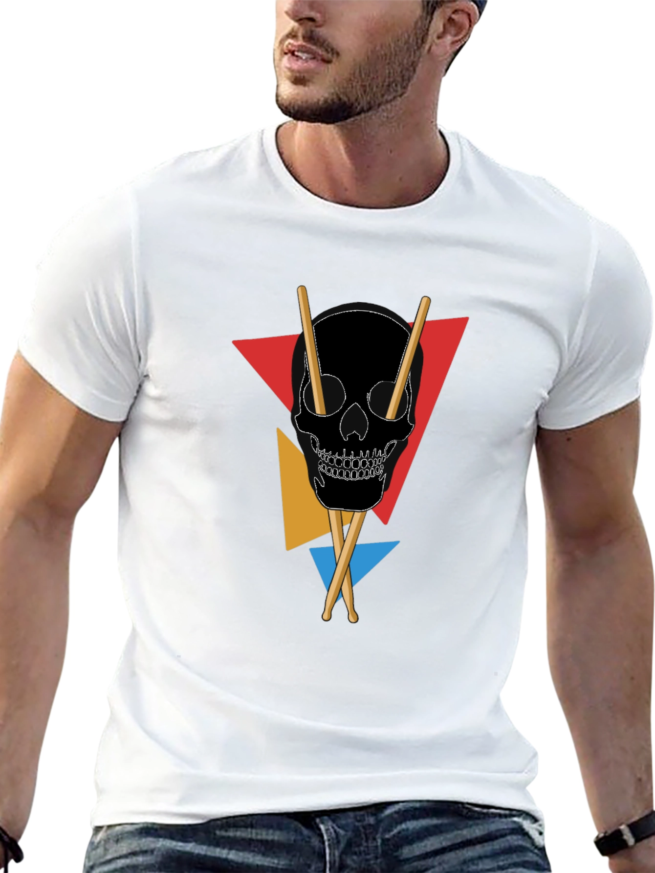 Skull & Drumsticks Graphic Tee - Modern Design