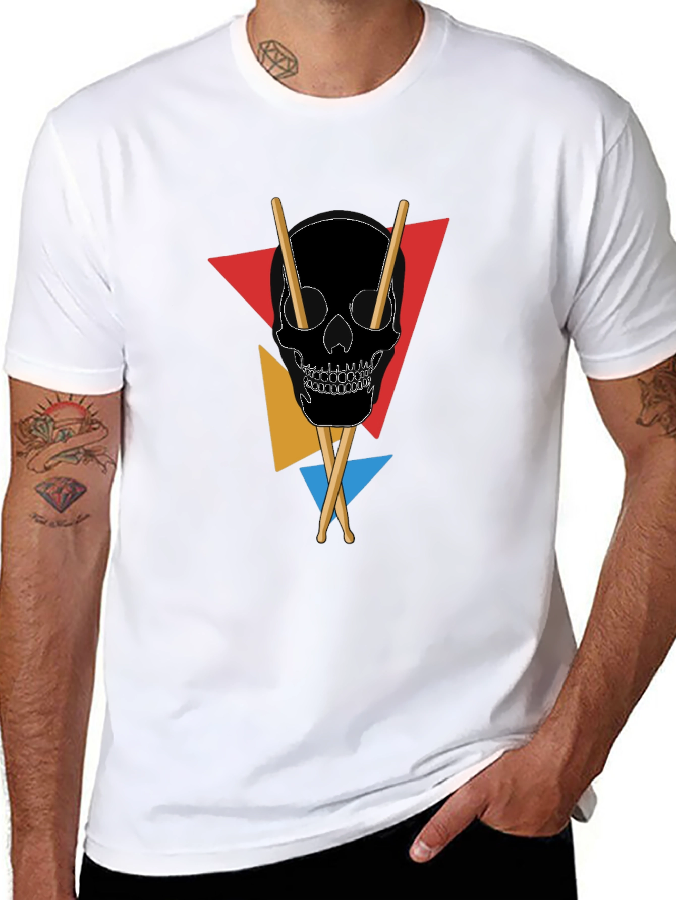 Skull & Drumsticks Graphic Tee - Modern Design