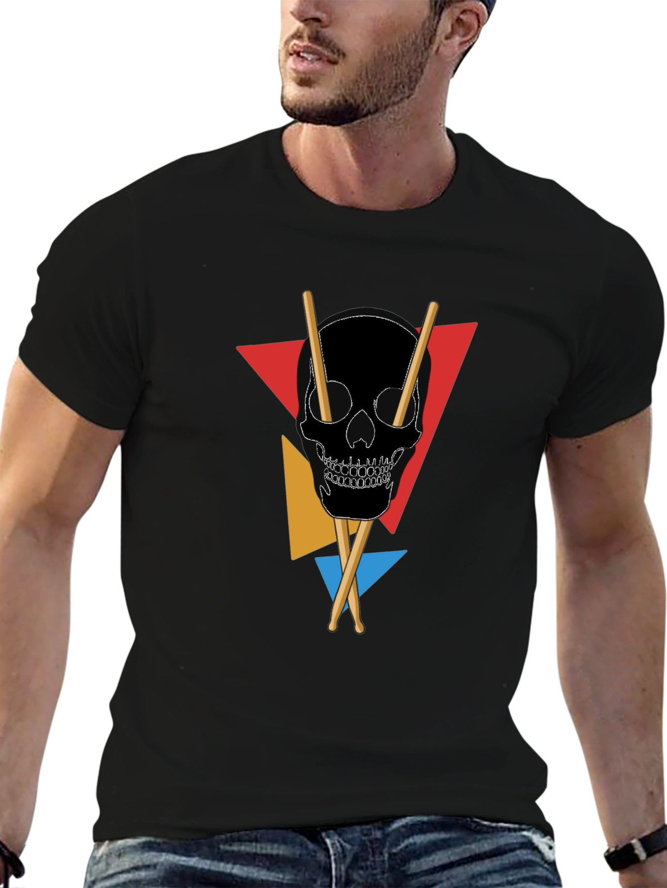 Skull & Drumsticks Graphic Tee - Modern Design