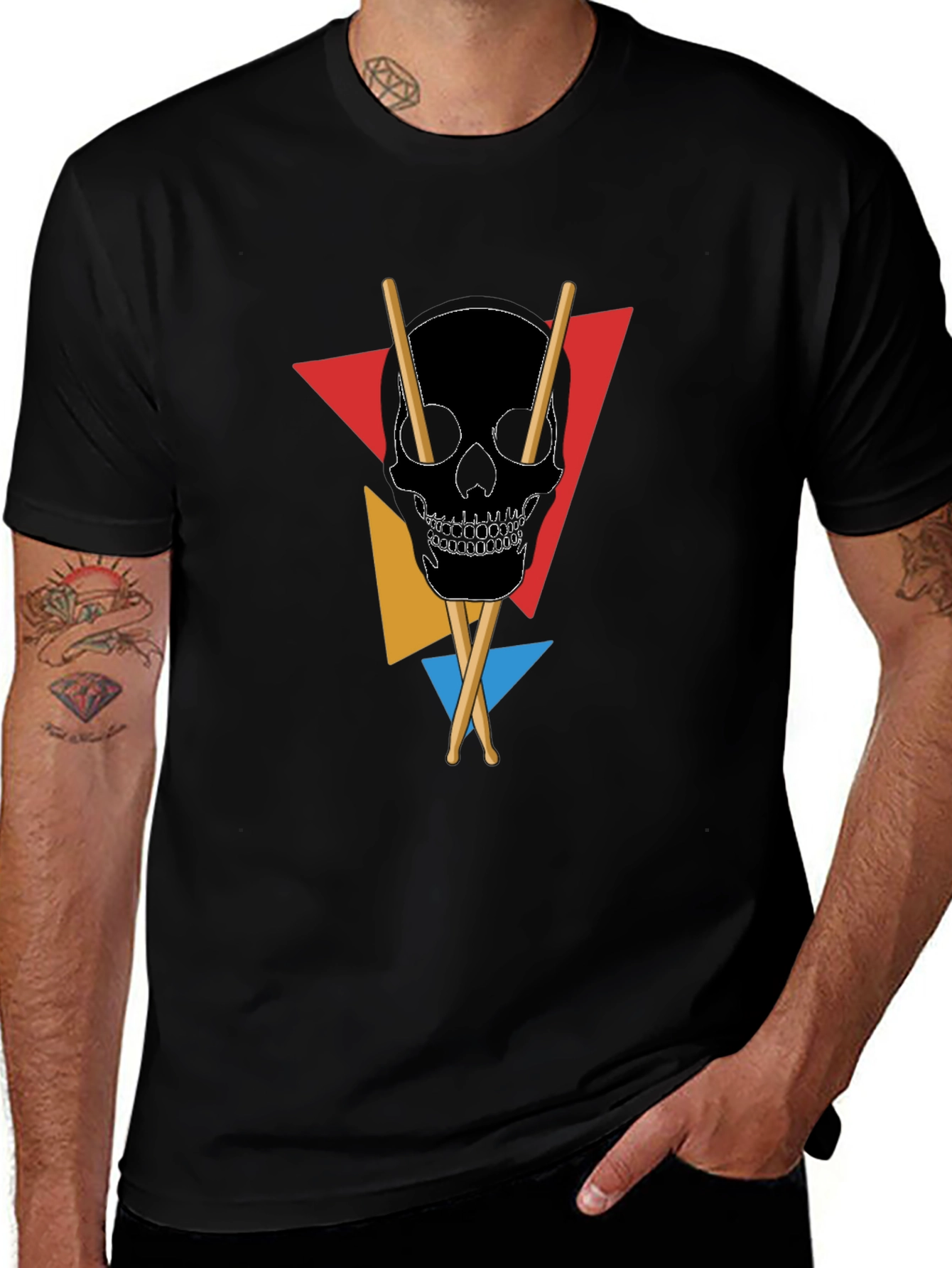 Skull & Drumsticks Graphic Tee - Modern Design