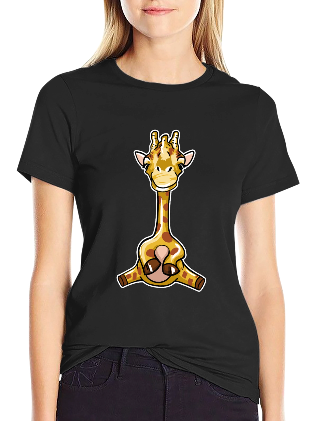 Giraffe Graphic T-Shirt - Black Cotton Tee