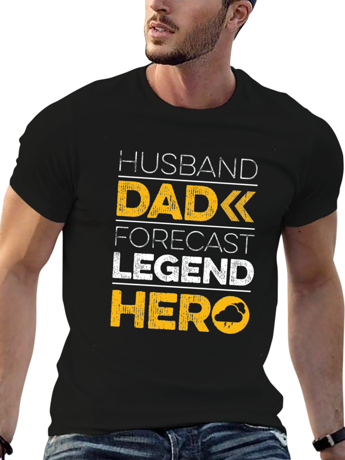 Husband Dad Forecast Legend Hero Black T-Shirt
