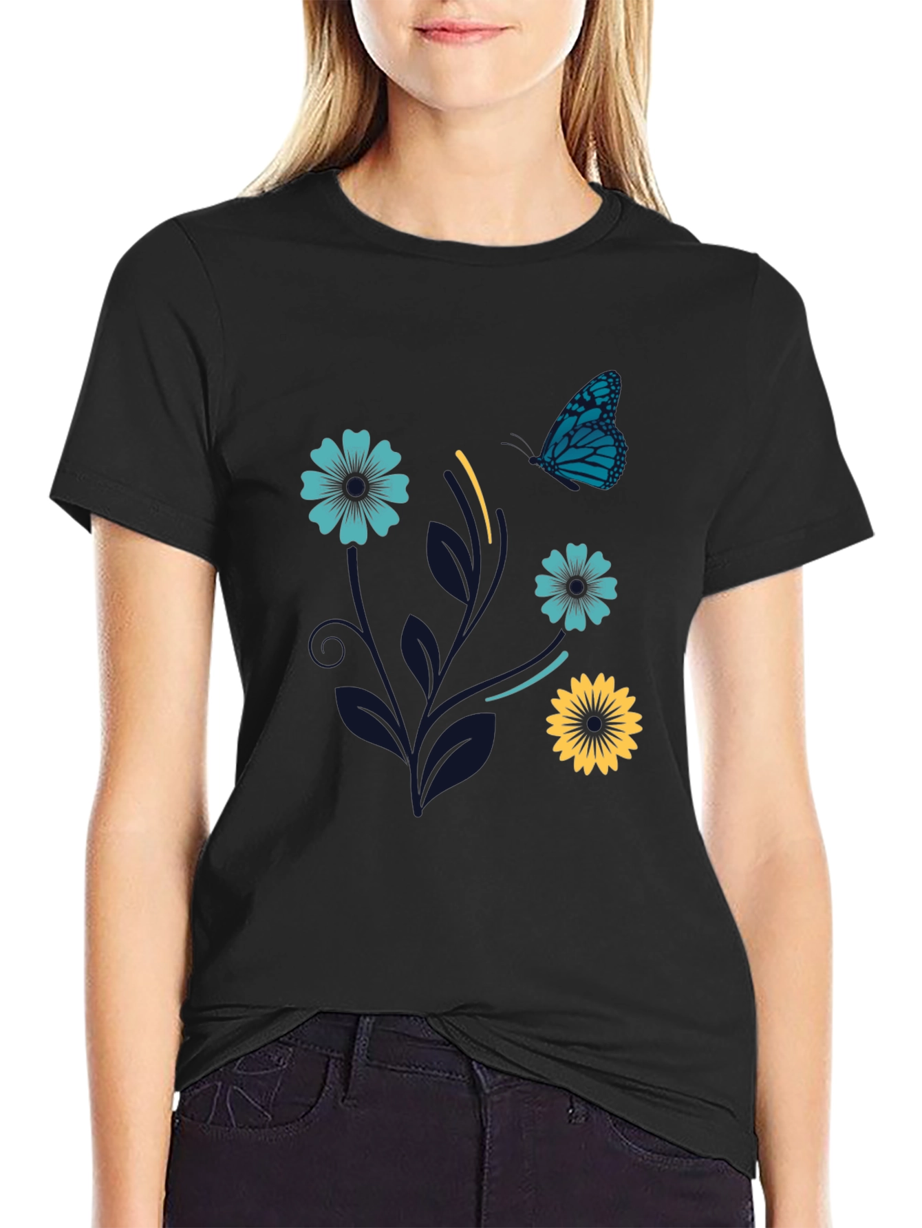 Floral Butterfly Graphic Tee - Stylish Comfort