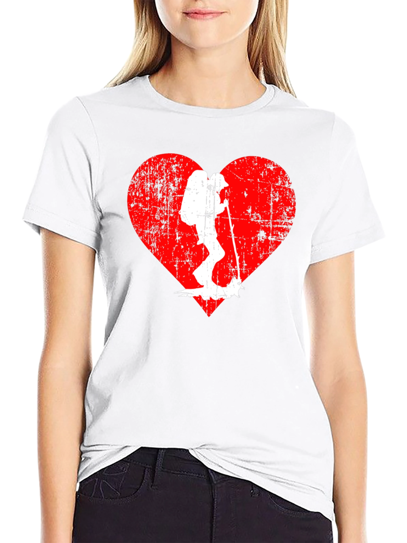 Hiking Heart Graphic Tee - Black Cotton T-Shirt