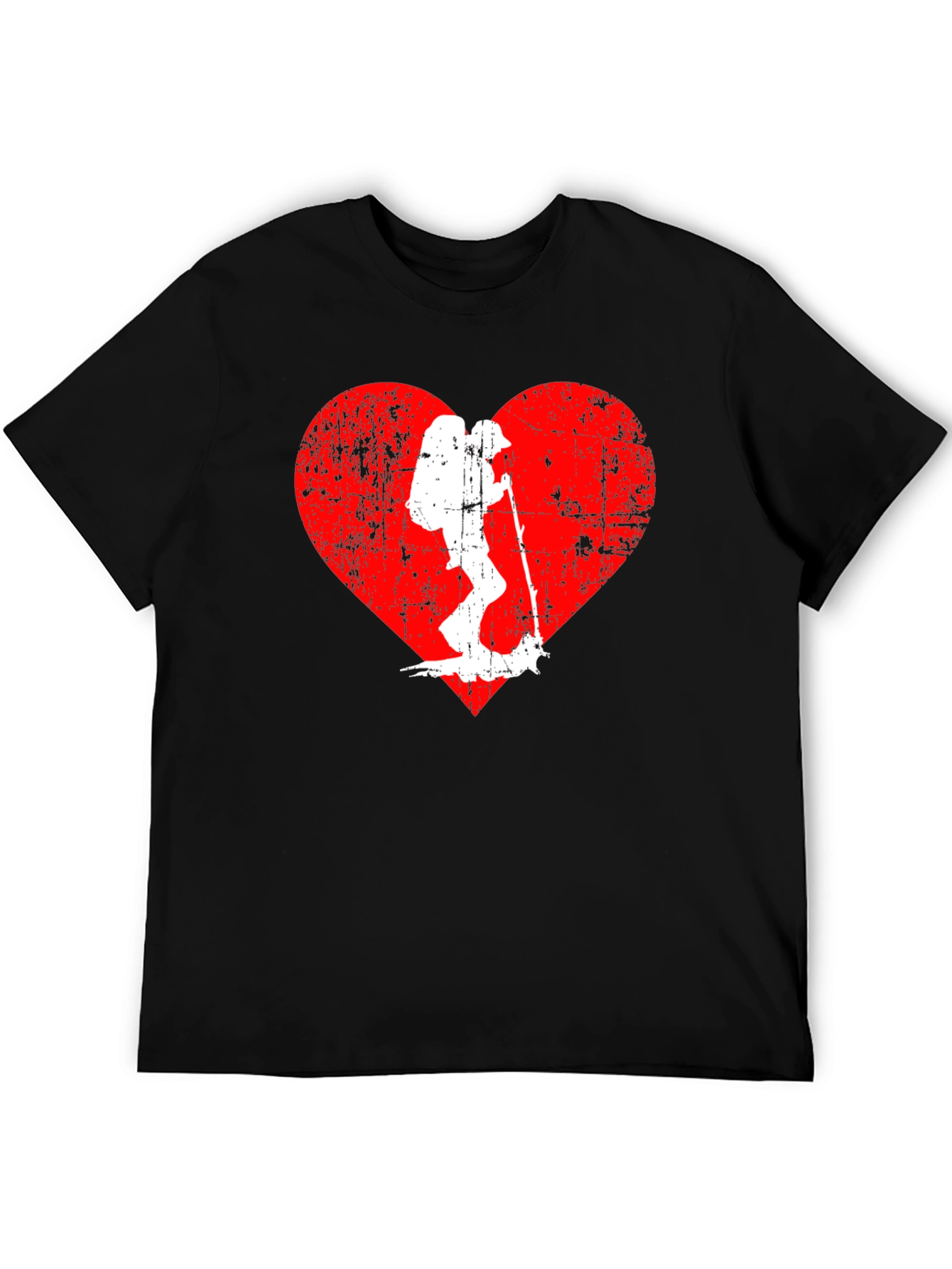 Hiking Heart Graphic Tee - Black Cotton T-Shirt