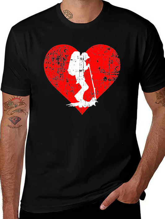 Hiking Heart Graphic Tee - Black Cotton T-Shirt
