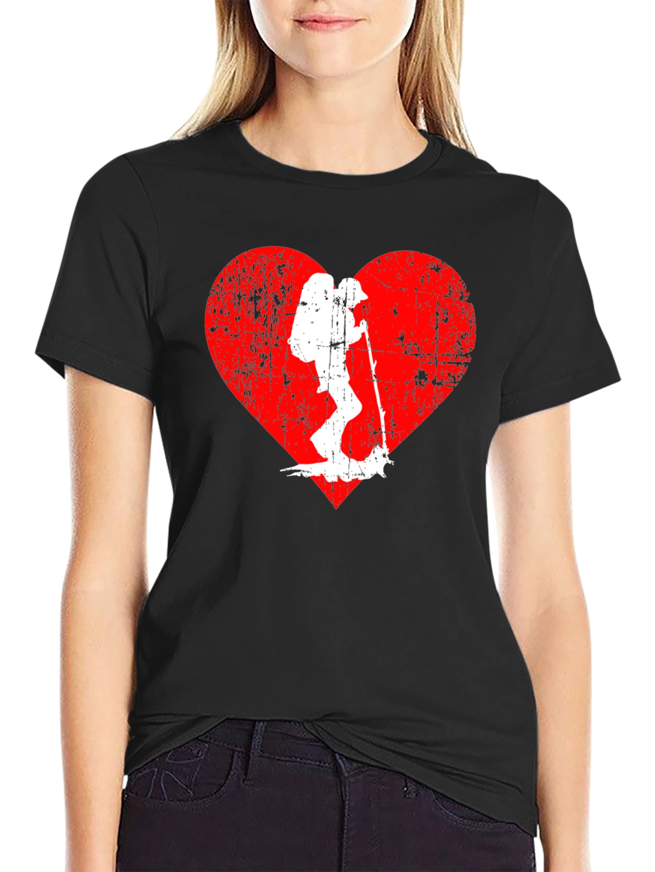 Hiking Heart Graphic Tee - Black Cotton T-Shirt