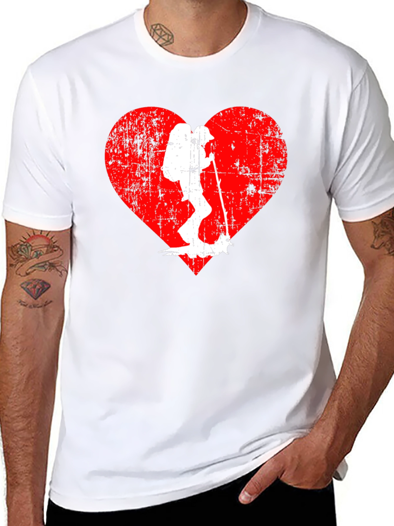 Hiking Heart Graphic Tee - Black Cotton T-Shirt