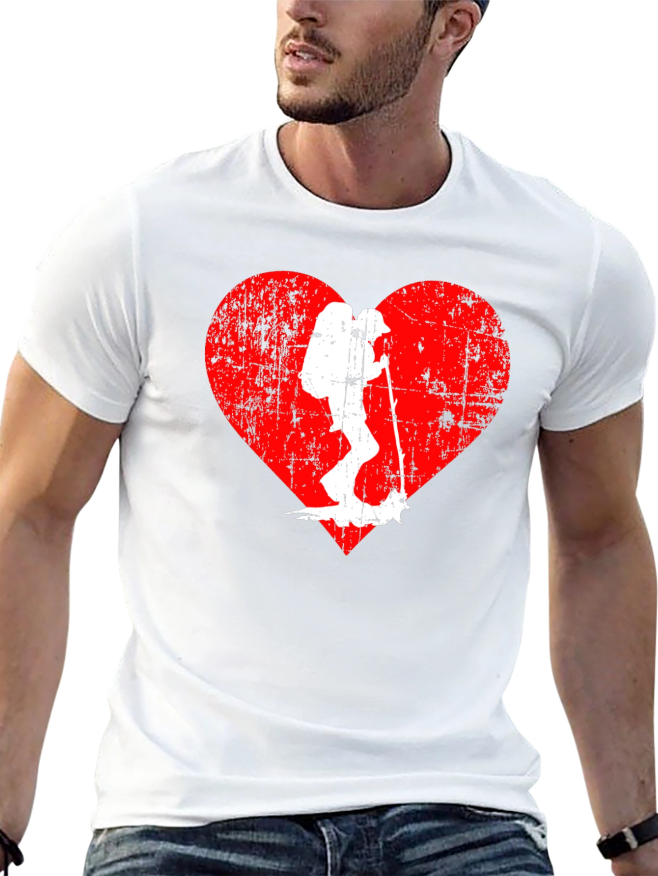 Hiking Heart Graphic Tee - Black Cotton T-Shirt