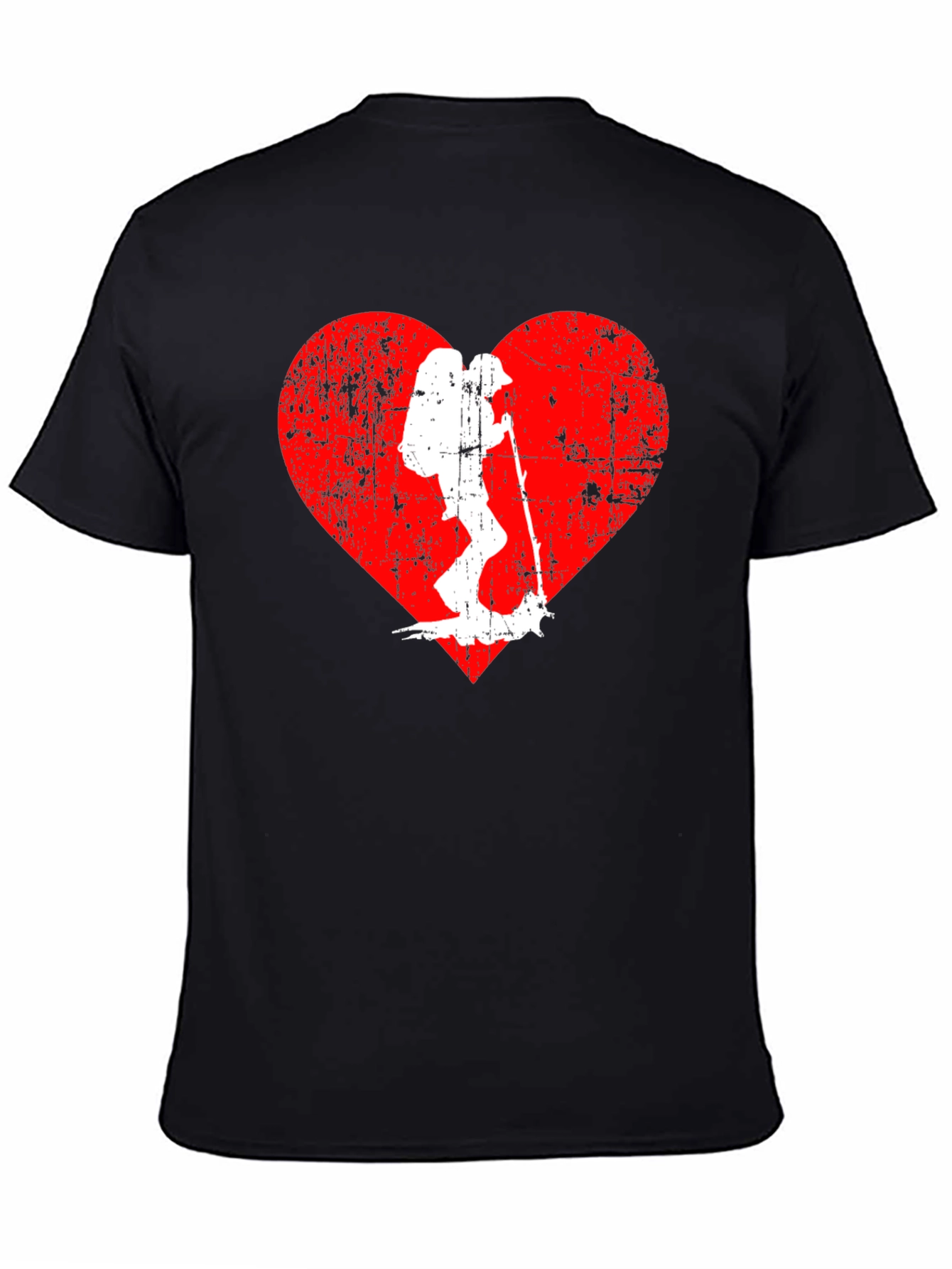 Hiking Heart Graphic Tee - Black Cotton T-Shirt