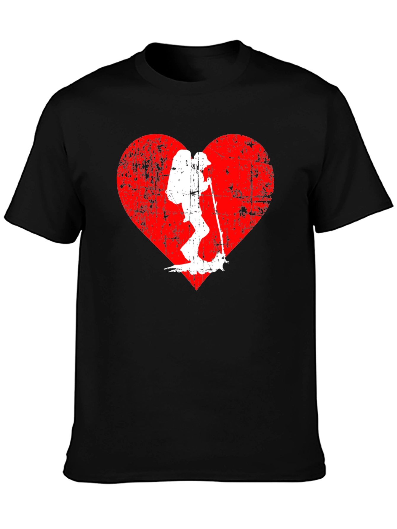 Hiking Heart Graphic Tee - Black Cotton T-Shirt