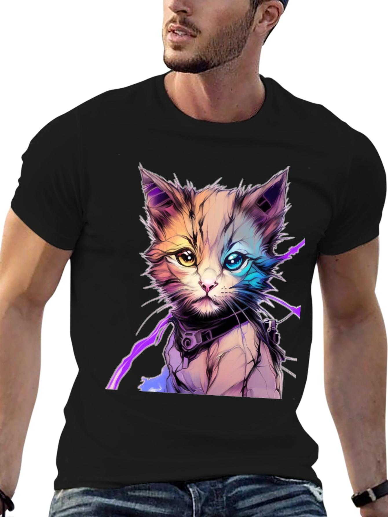 Cyberpunk Kitten Graphic T-Shirt - Unique Cat Design