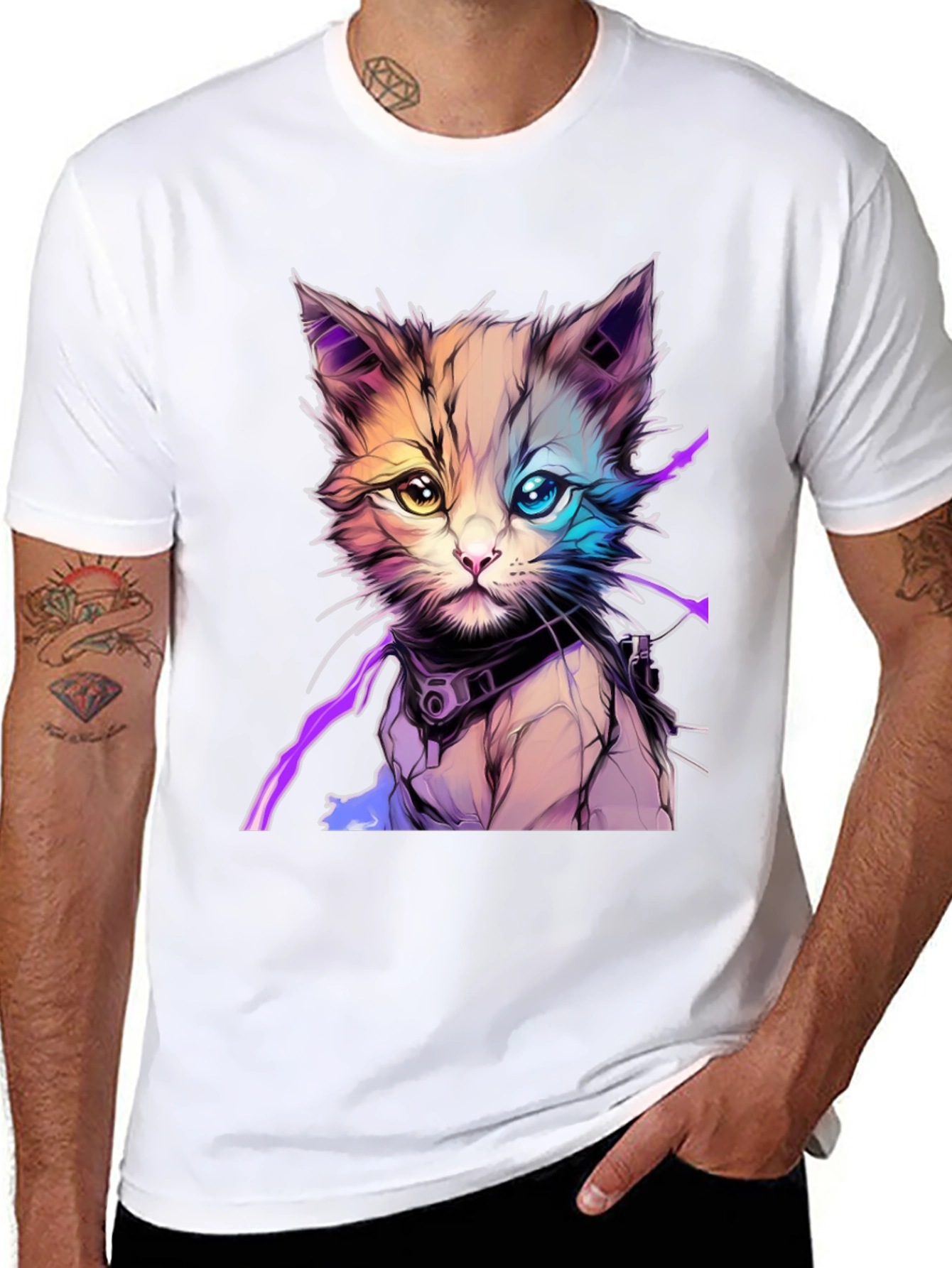Cyberpunk Kitten Graphic T-Shirt - Unique Cat Design
