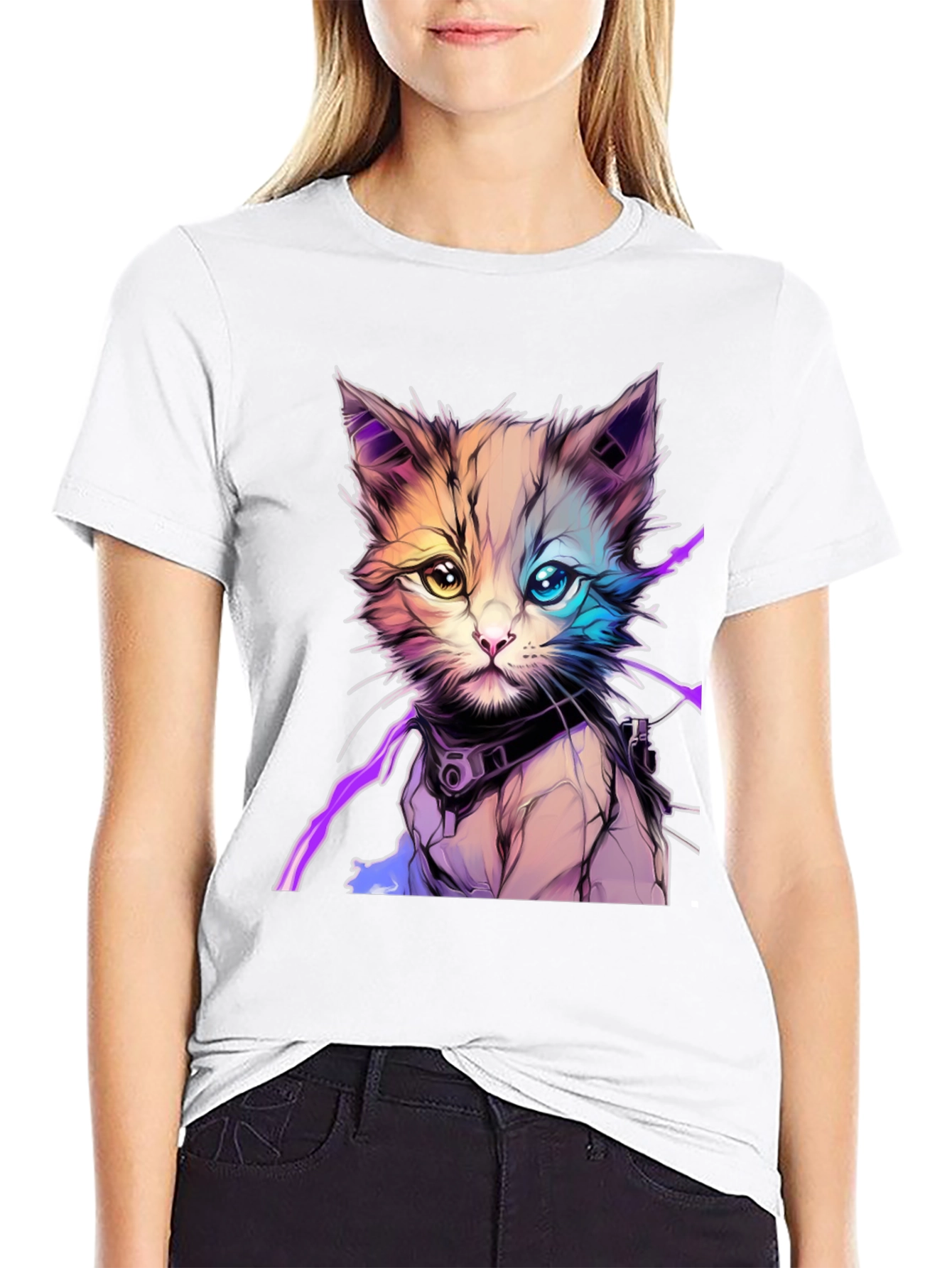 Cyberpunk Kitten Graphic T-Shirt - Unique Cat Design