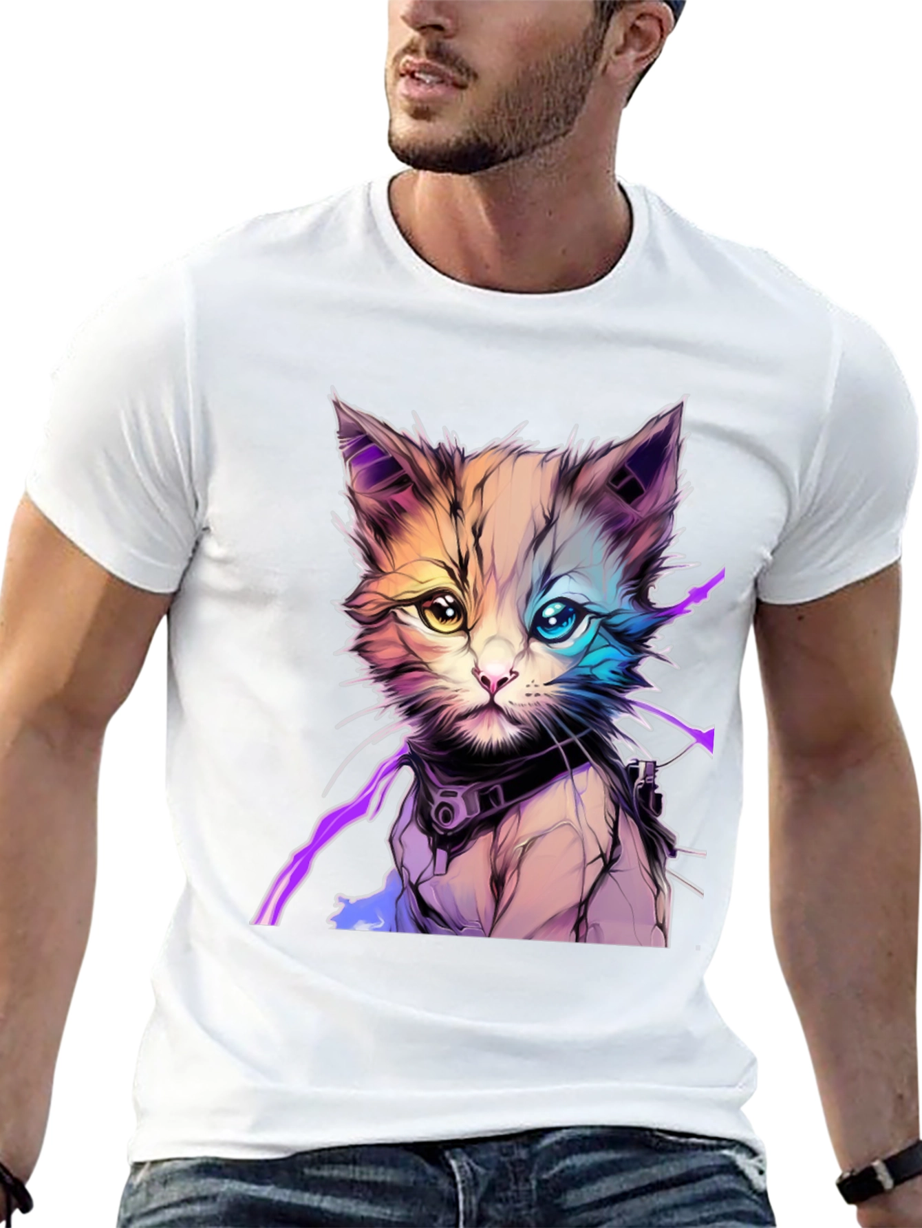 Cyberpunk Kitten Graphic T-Shirt - Unique Cat Design