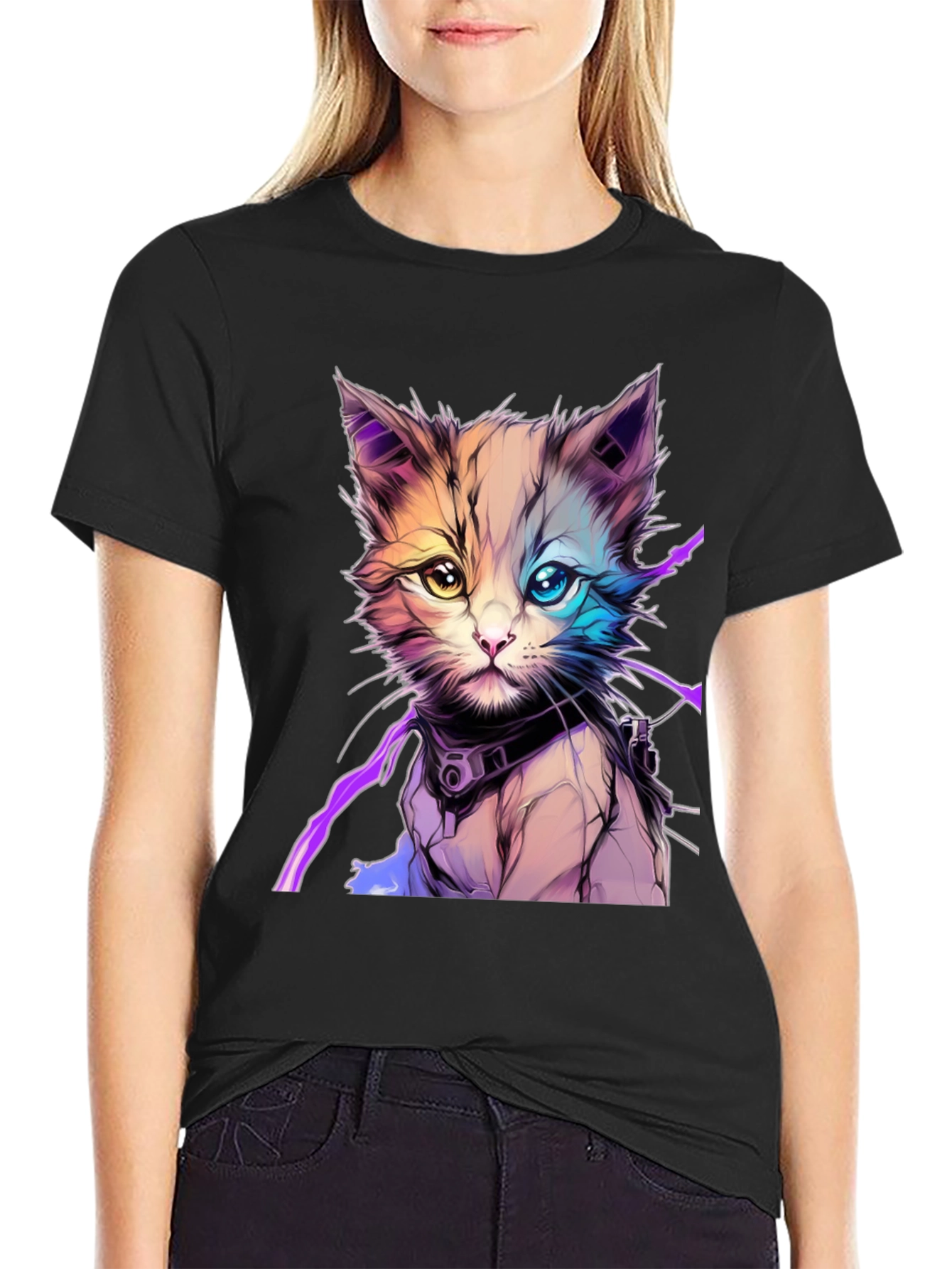 Cyberpunk Kitten Graphic T-Shirt - Unique Cat Design