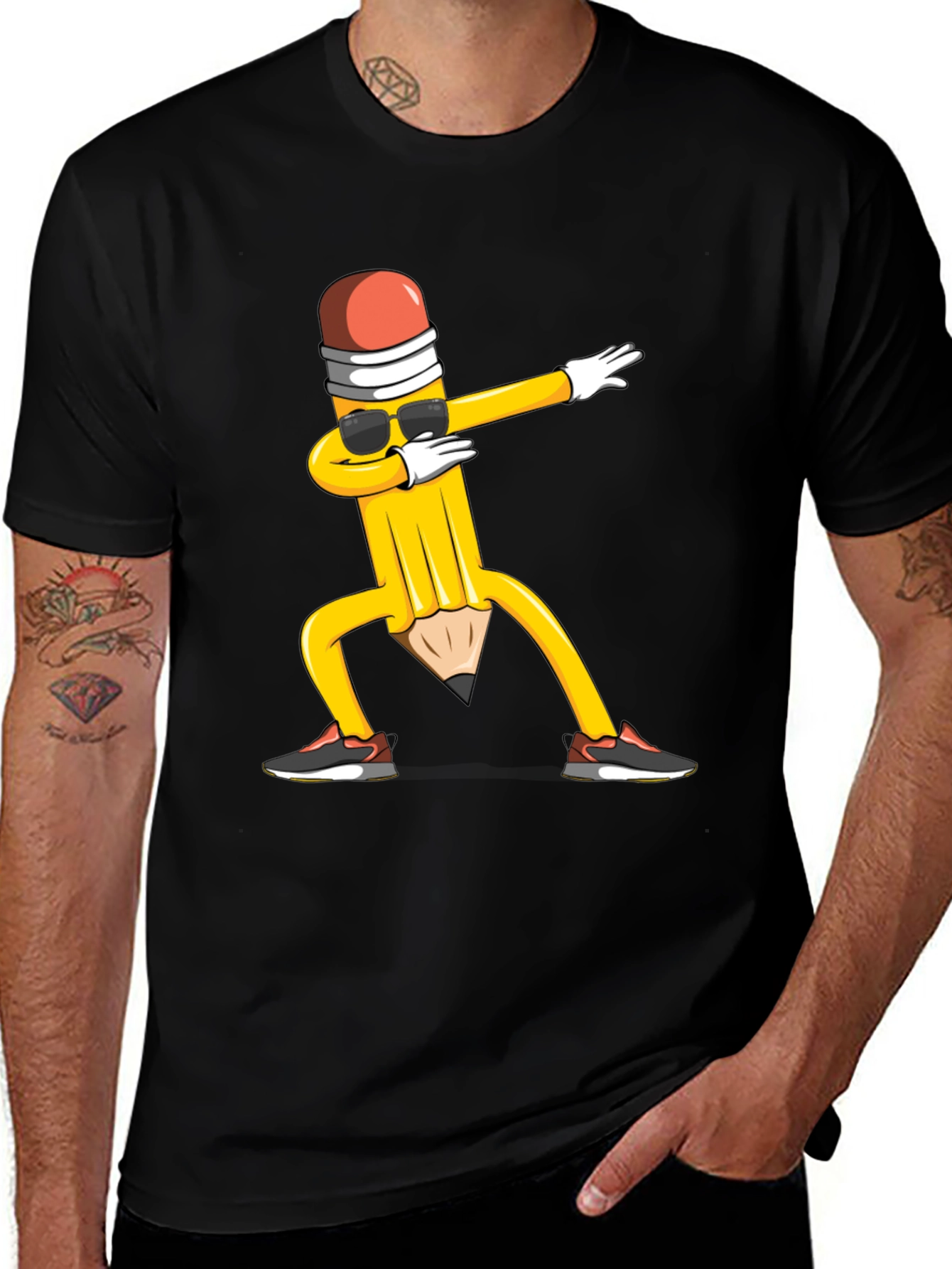 Dabbing Pencil Black T-Shirt - Fun Graphic Tee
