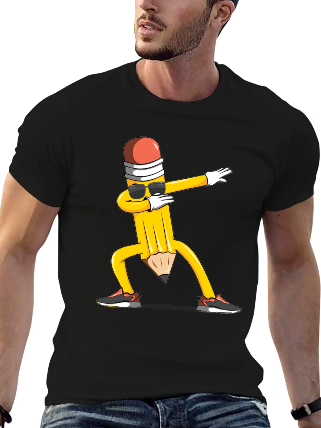 Dabbing Pencil Black T-Shirt - Fun Graphic Tee
