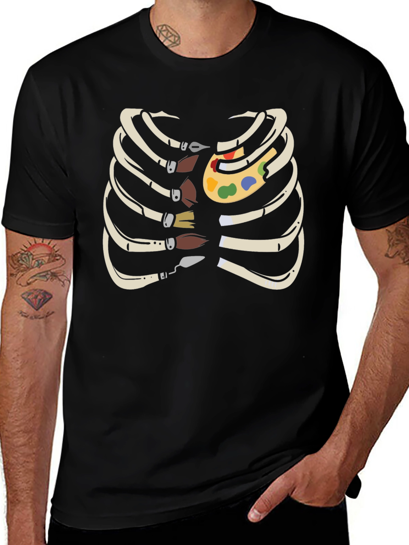 Artist Rib Cage T-Shirt - Funny Skeleton Palette Tee