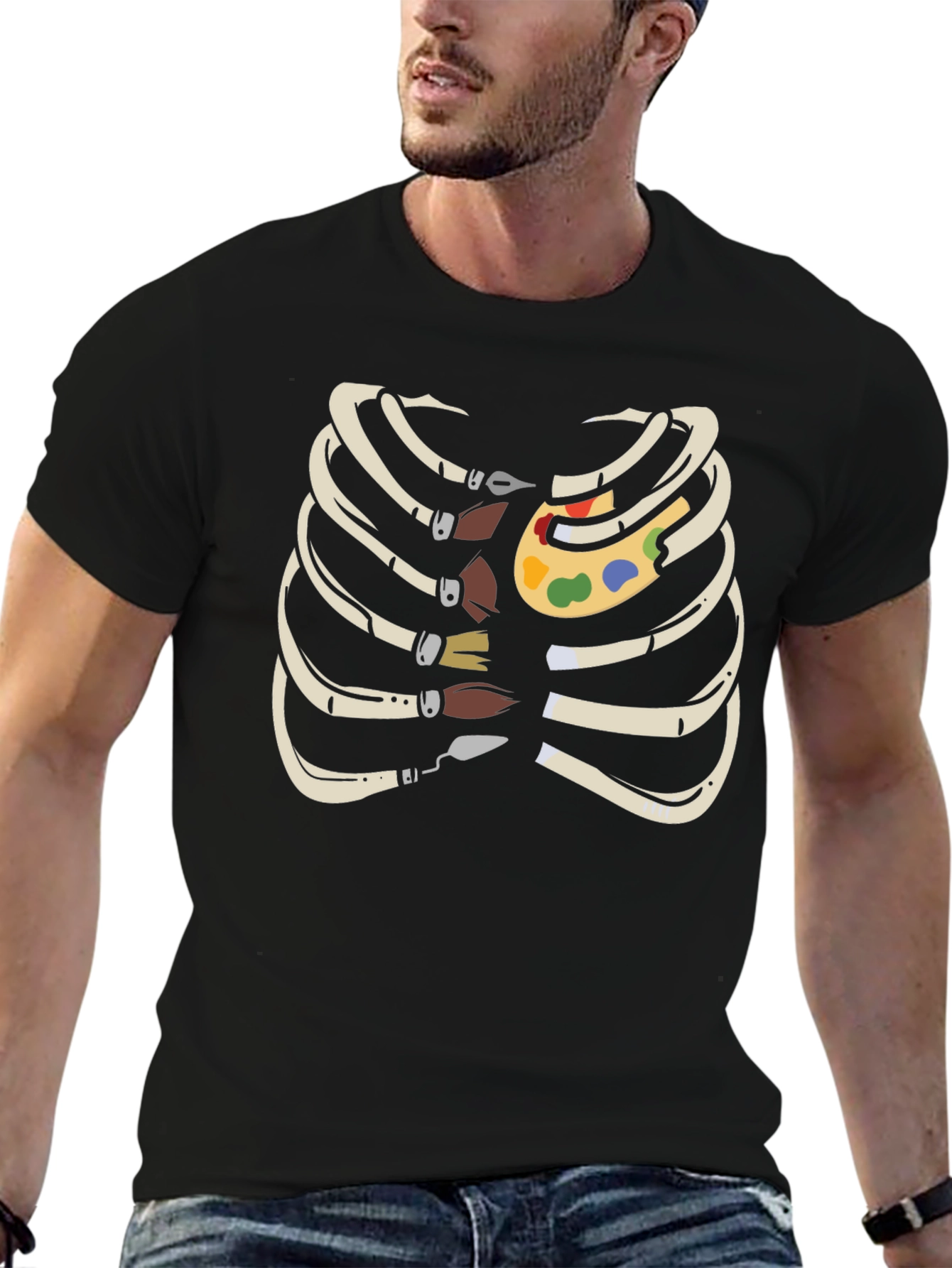 Artist Rib Cage T-Shirt - Funny Skeleton Palette Tee
