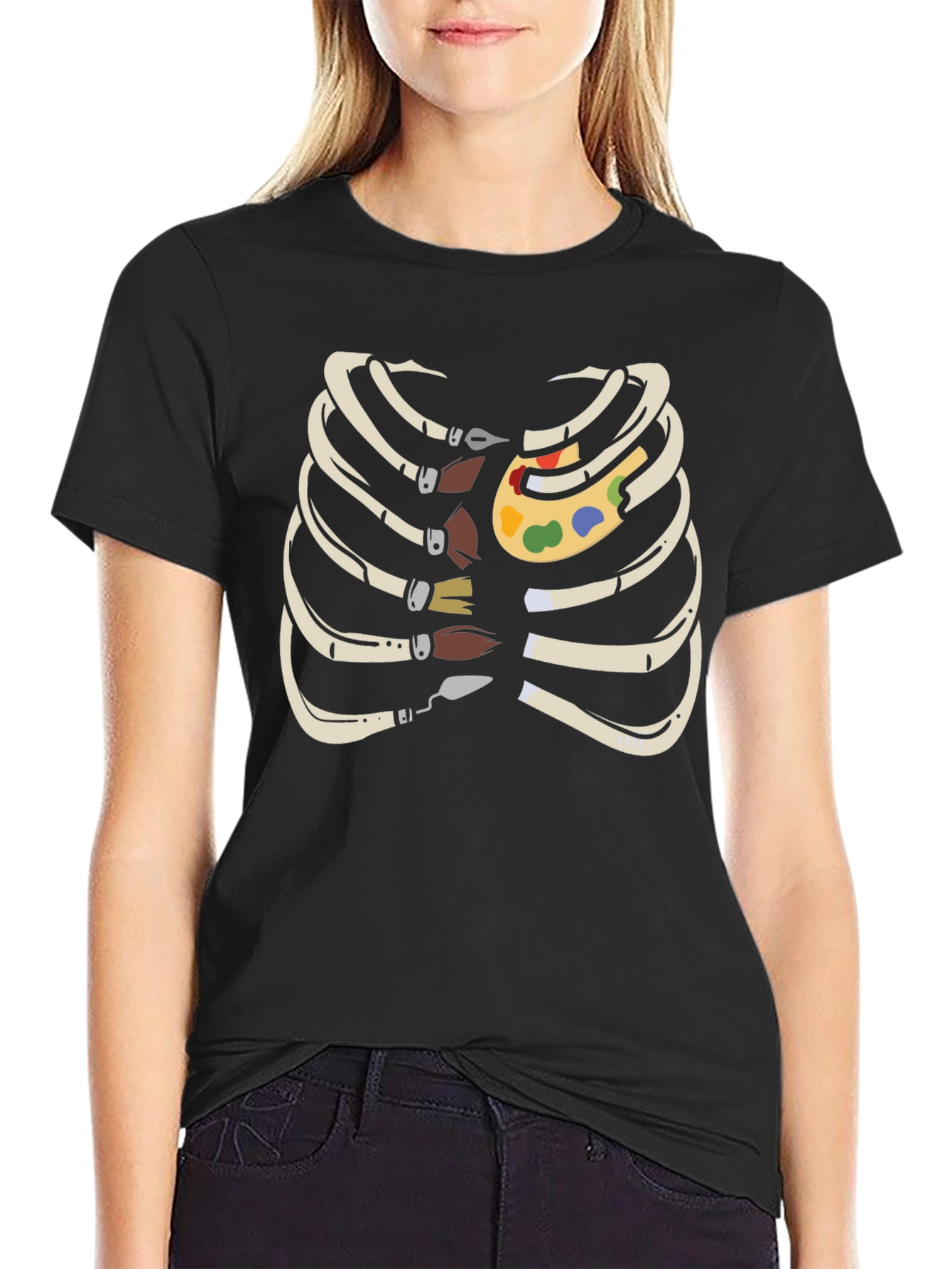 Artist Rib Cage T-Shirt - Funny Skeleton Palette Tee