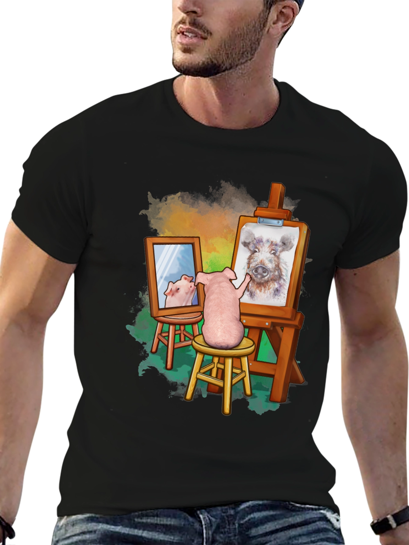 Funny Pig Artist T-Shirt