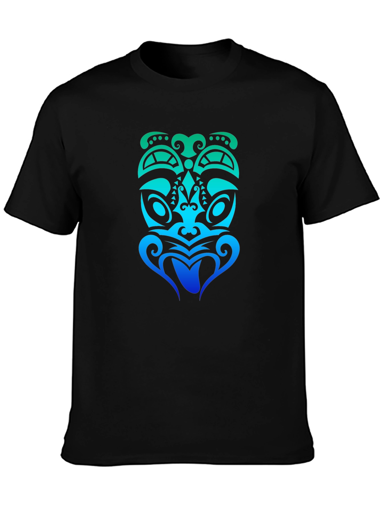 Tribal Tiki Mask Graphic Tee - Black Cotton
