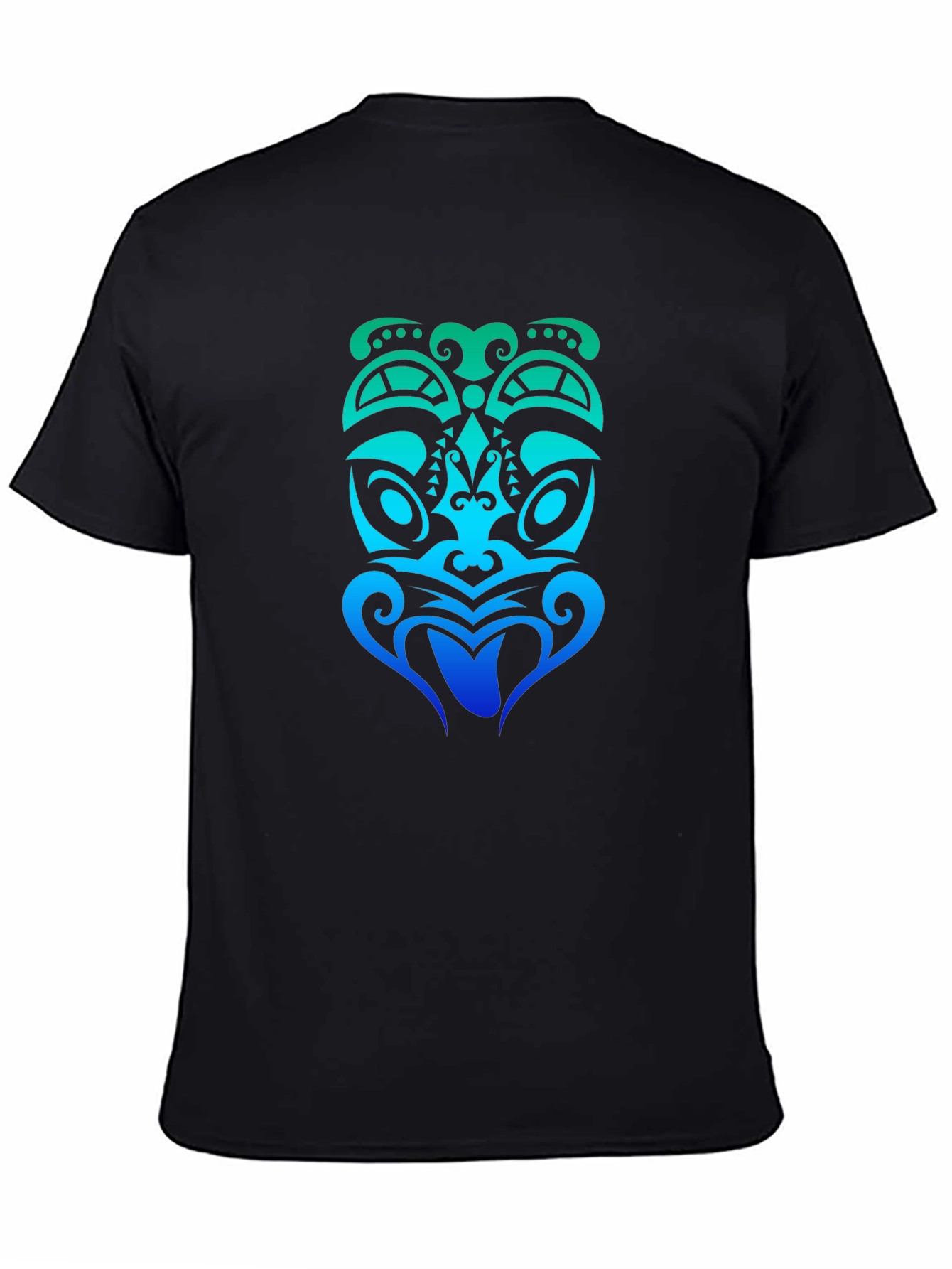 Tribal Tiki Mask Graphic Tee - Black Cotton