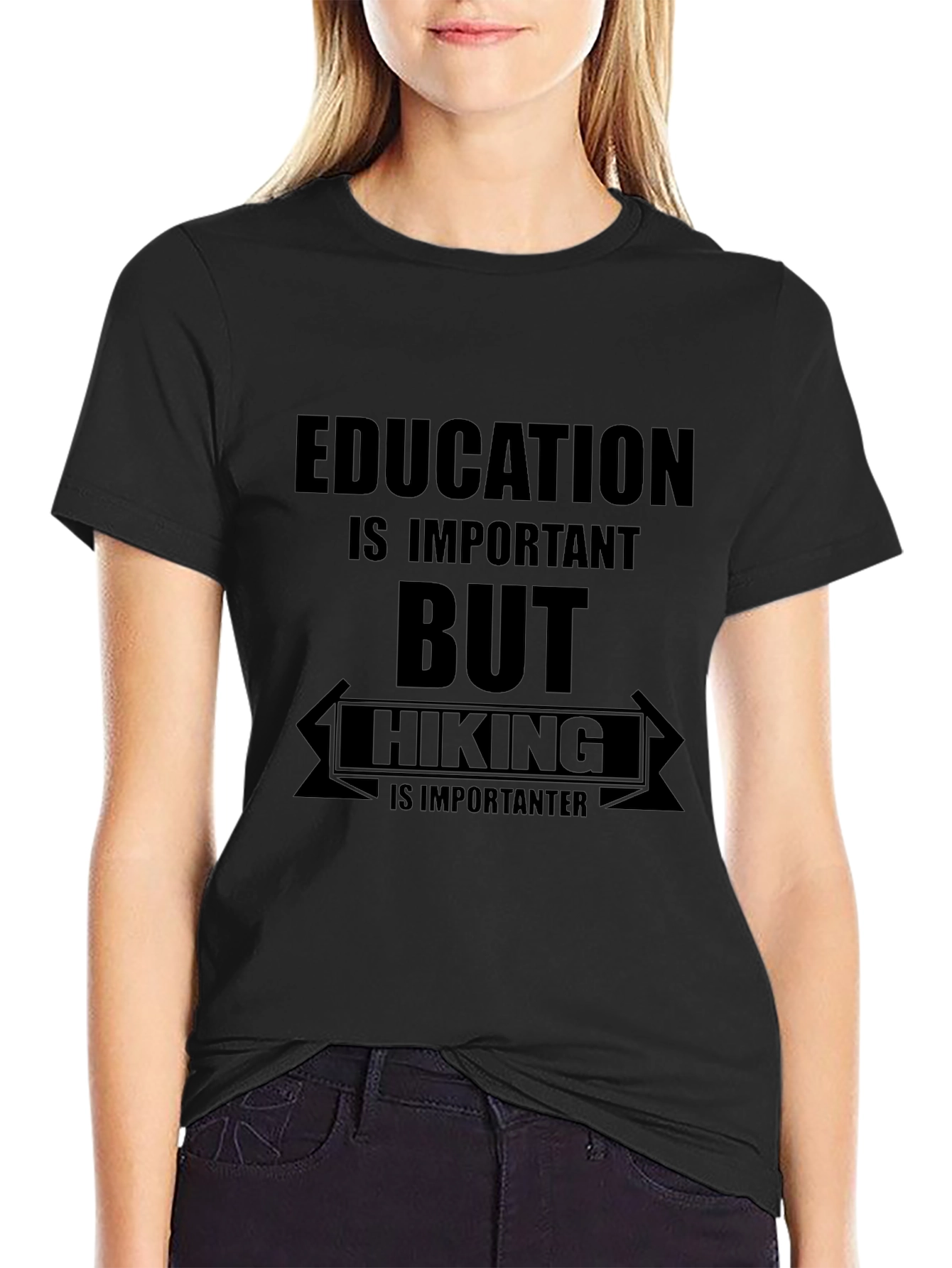 Hiking is Importanter Black Graphic T-Shirt