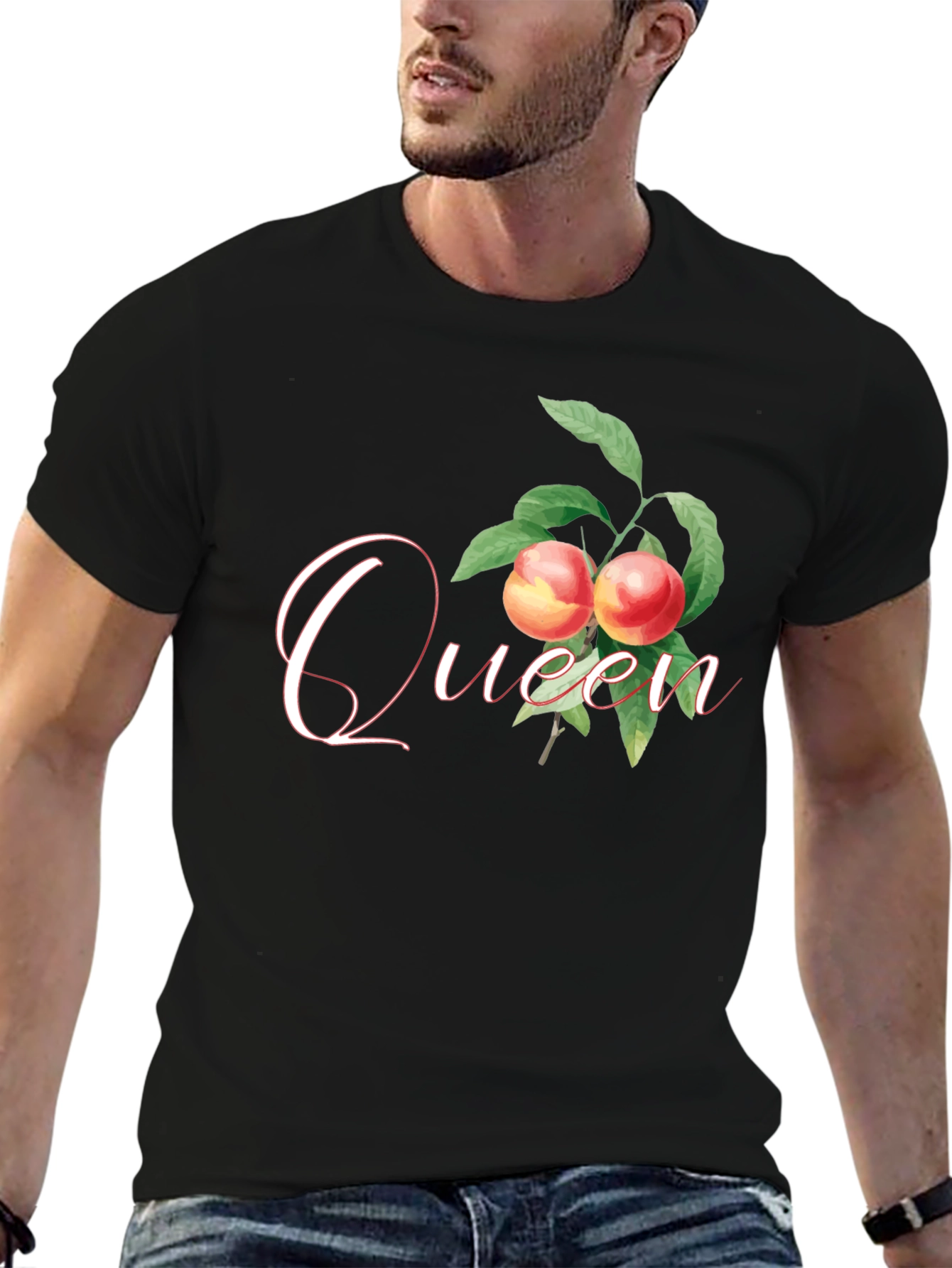 Queen Peach Graphic Tee - Trendy Fruit Design