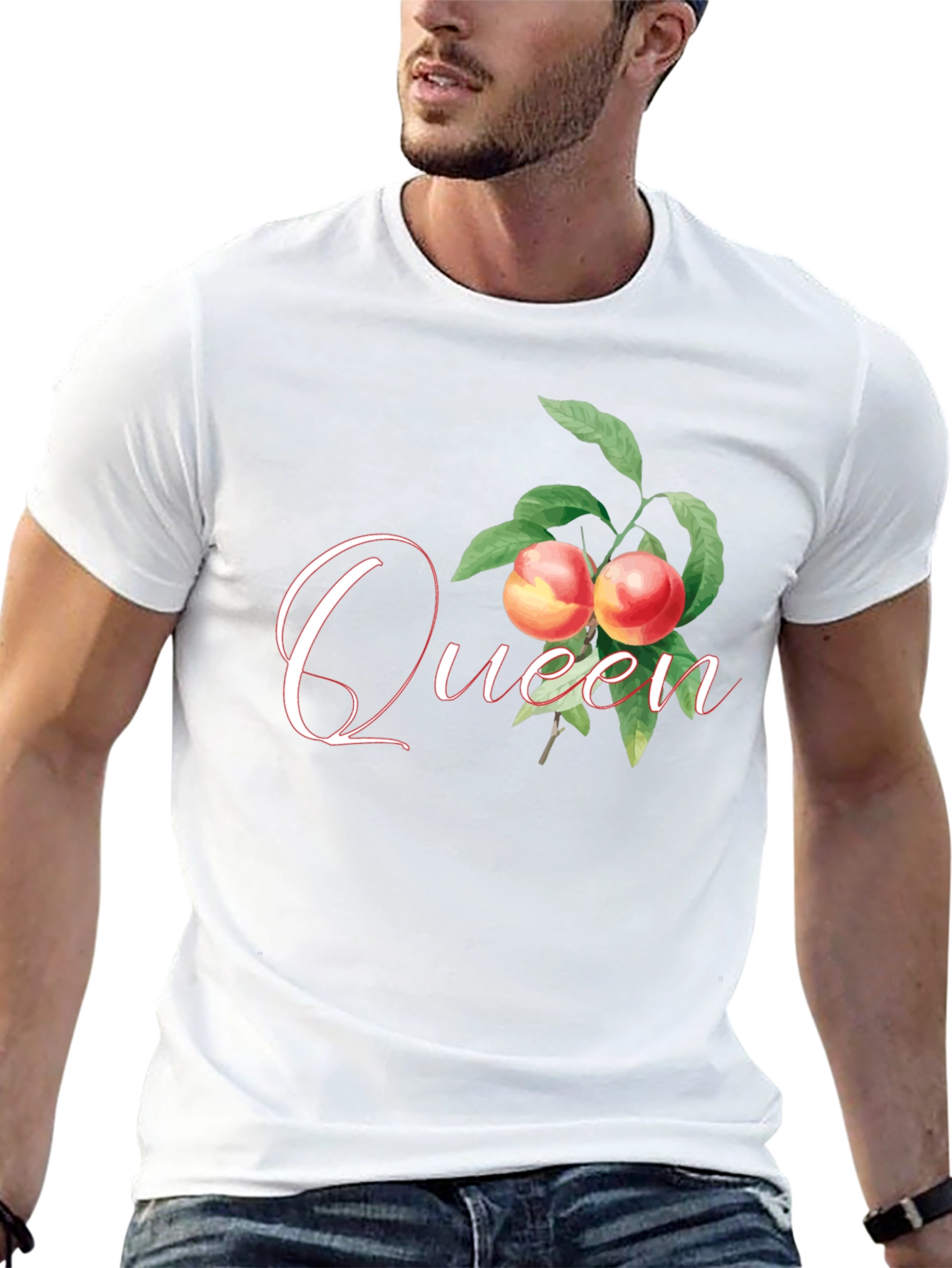 Queen Peach Graphic Tee - Trendy Fruit Design