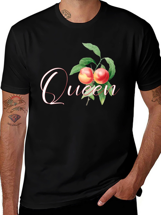 Queen Peach Graphic Tee - Trendy Fruit Design