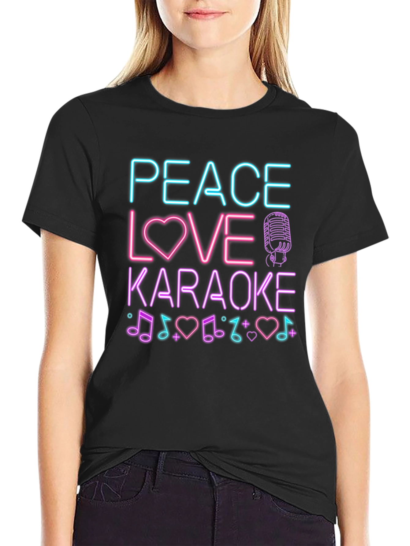 Peace Love Karaoke T-Shirt - Neon Design